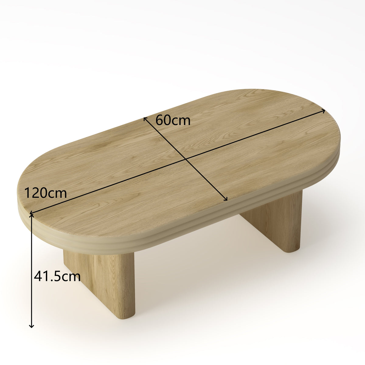Mid Century Modern Oval Fluted Coffee Table Rustic Wood 120cm - Natural