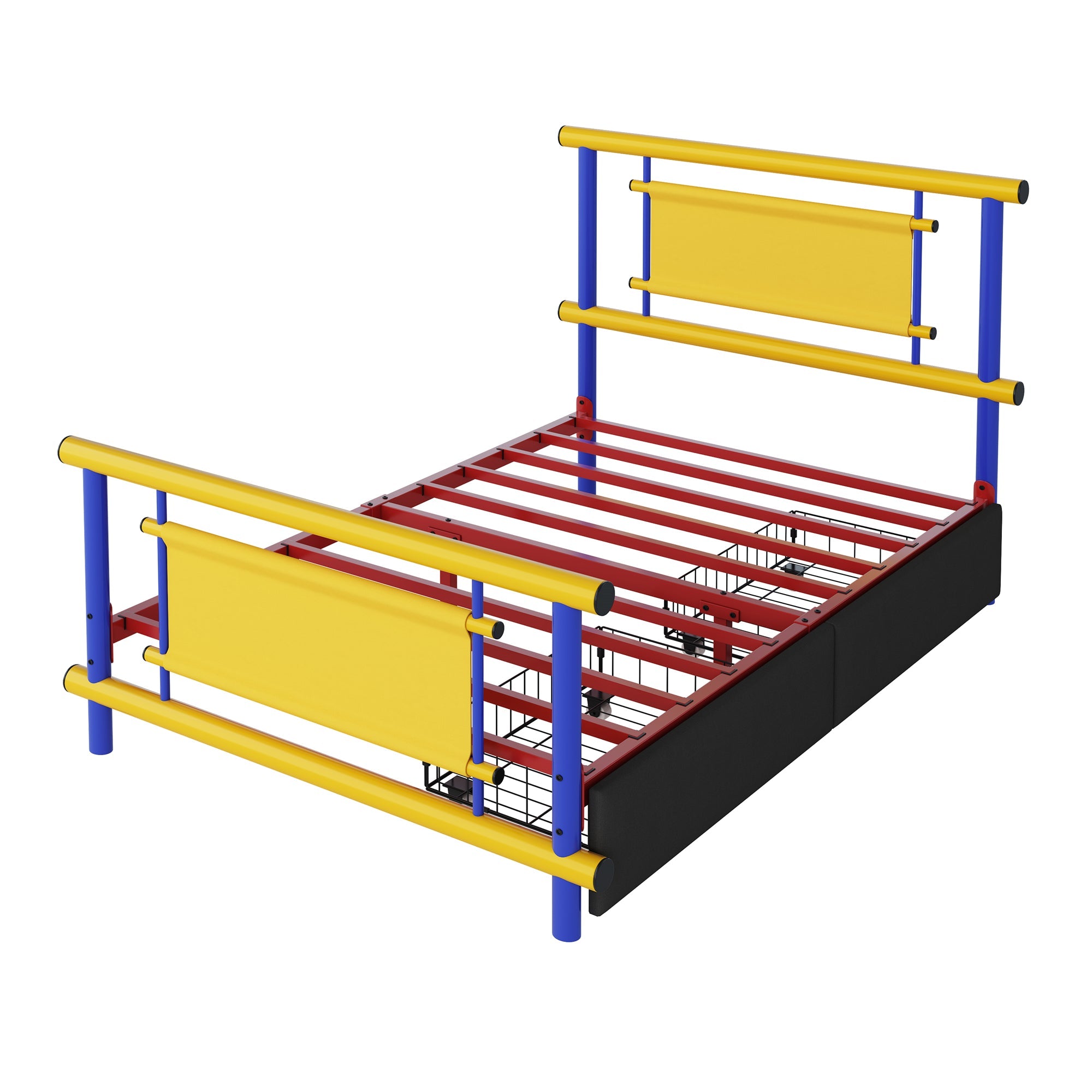 Metal Bed Frame for Children with Drawers, 90x200cm Space-Saving Platform Bed, Steel Construction