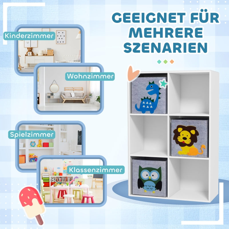 ZONEKIZ Children's Shelf Bookcase with 3 Storage Boxes, White + Gray