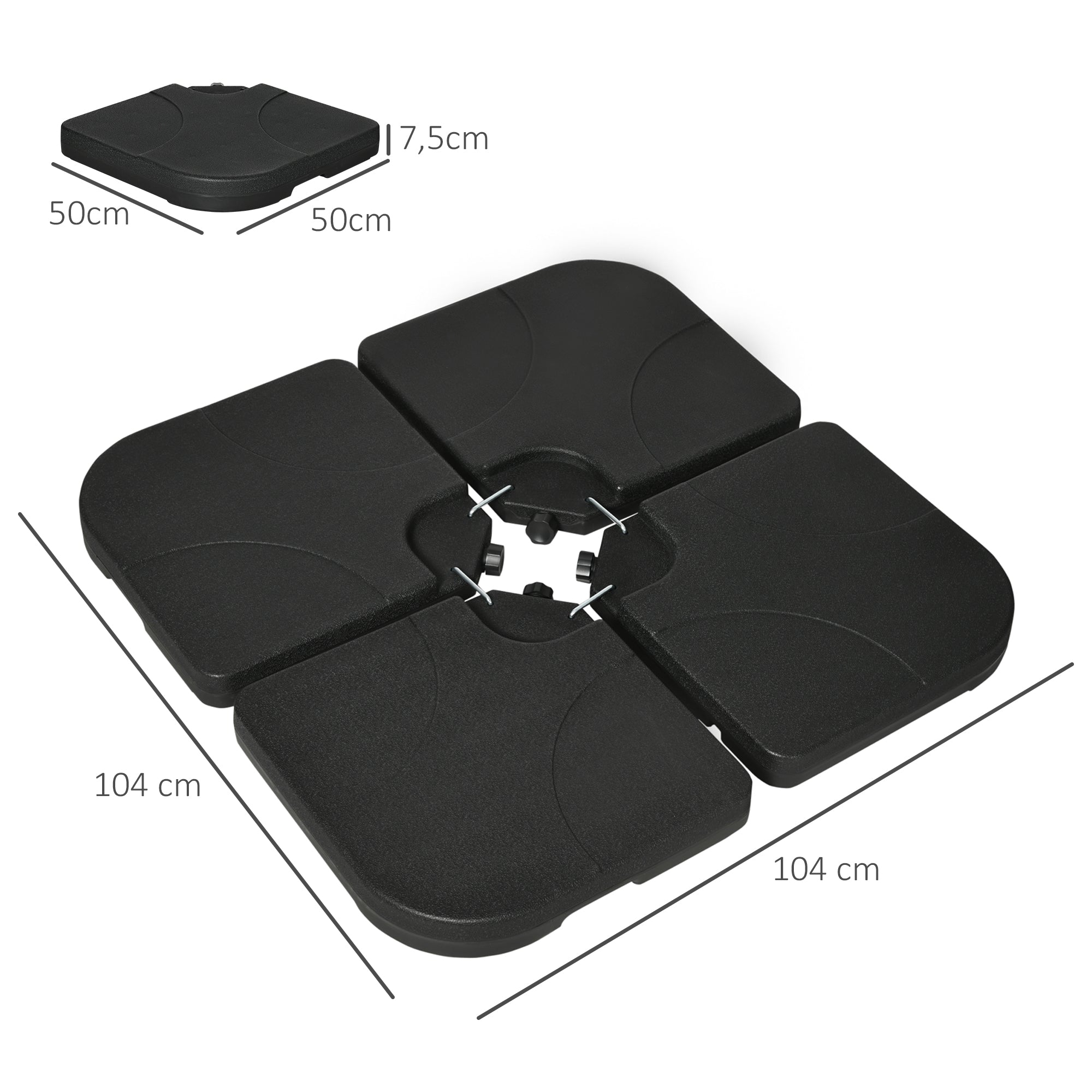 Parasol Stand 4-Piece Cantilever Base 60L Water or 78kg Sand Fillable, Black