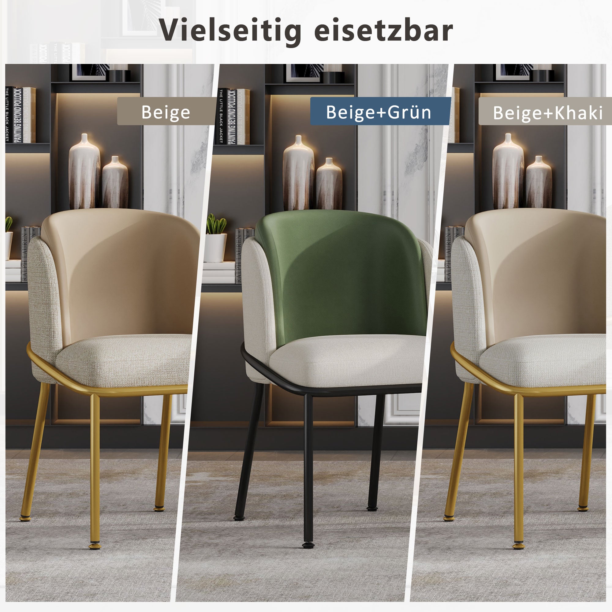 6 Modern Chairs, Angled Legs Adjustable Feet (Beige+Khaki)