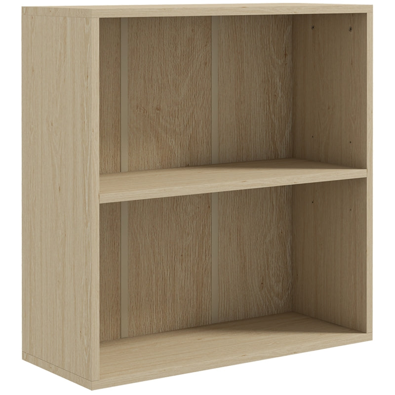 2 Tier Bookshelf Low Bookcase Adjustable Shelf Engineered Wood Natural