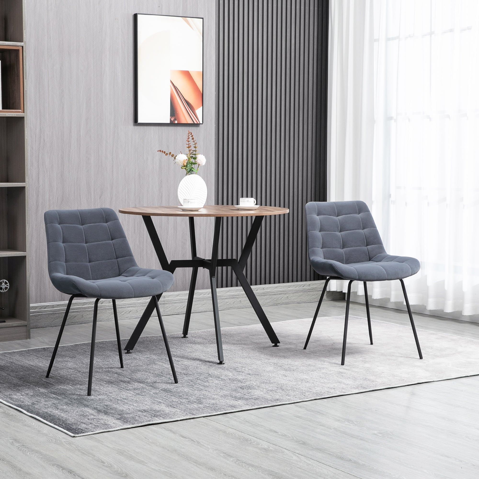 Dining Chairs, Set of 2 Upholstered Velvet, Steel Legs, Grey