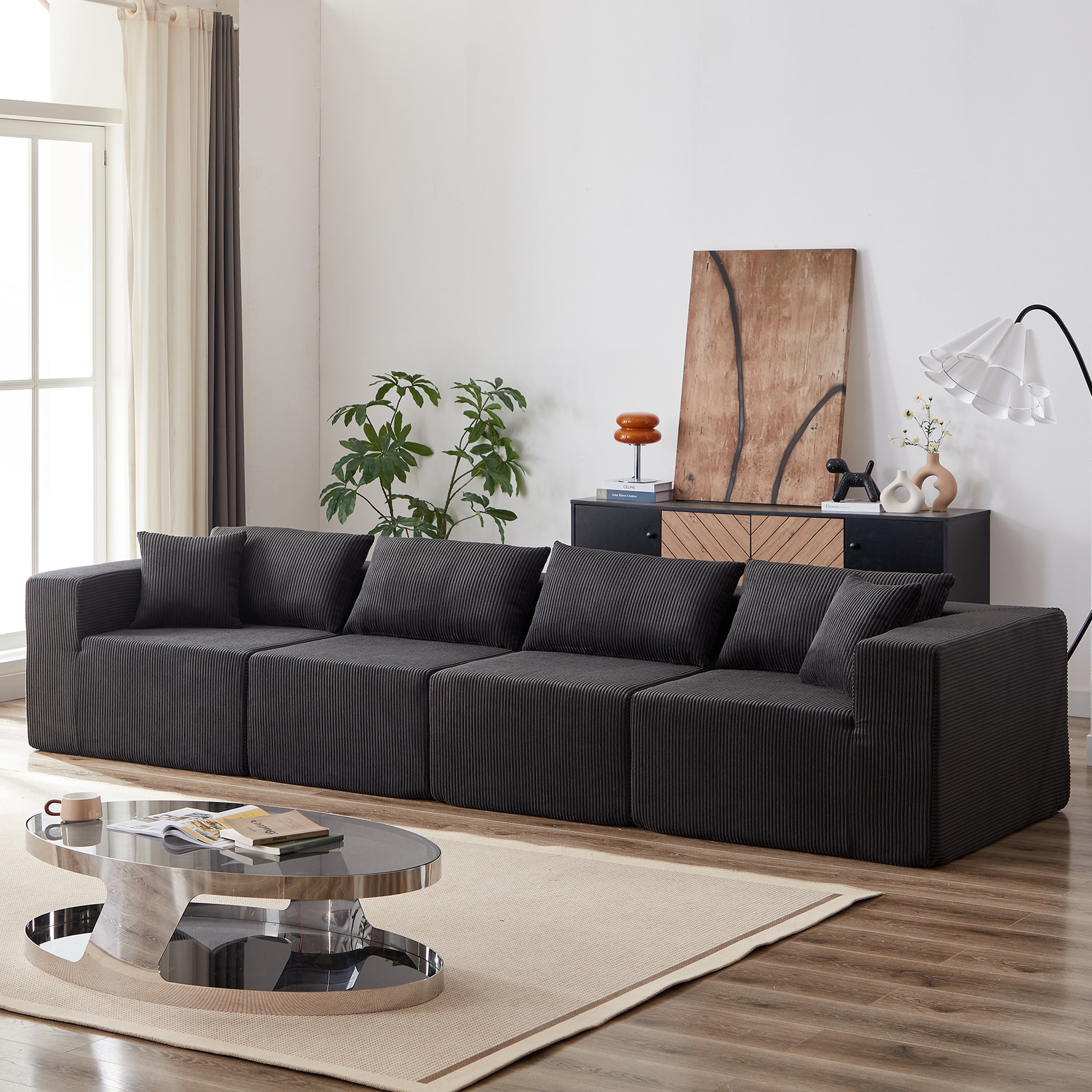 Modular L-Shaped Sectional Sofa 104-Inch 4-Piece Foam-Filled - Corduroy