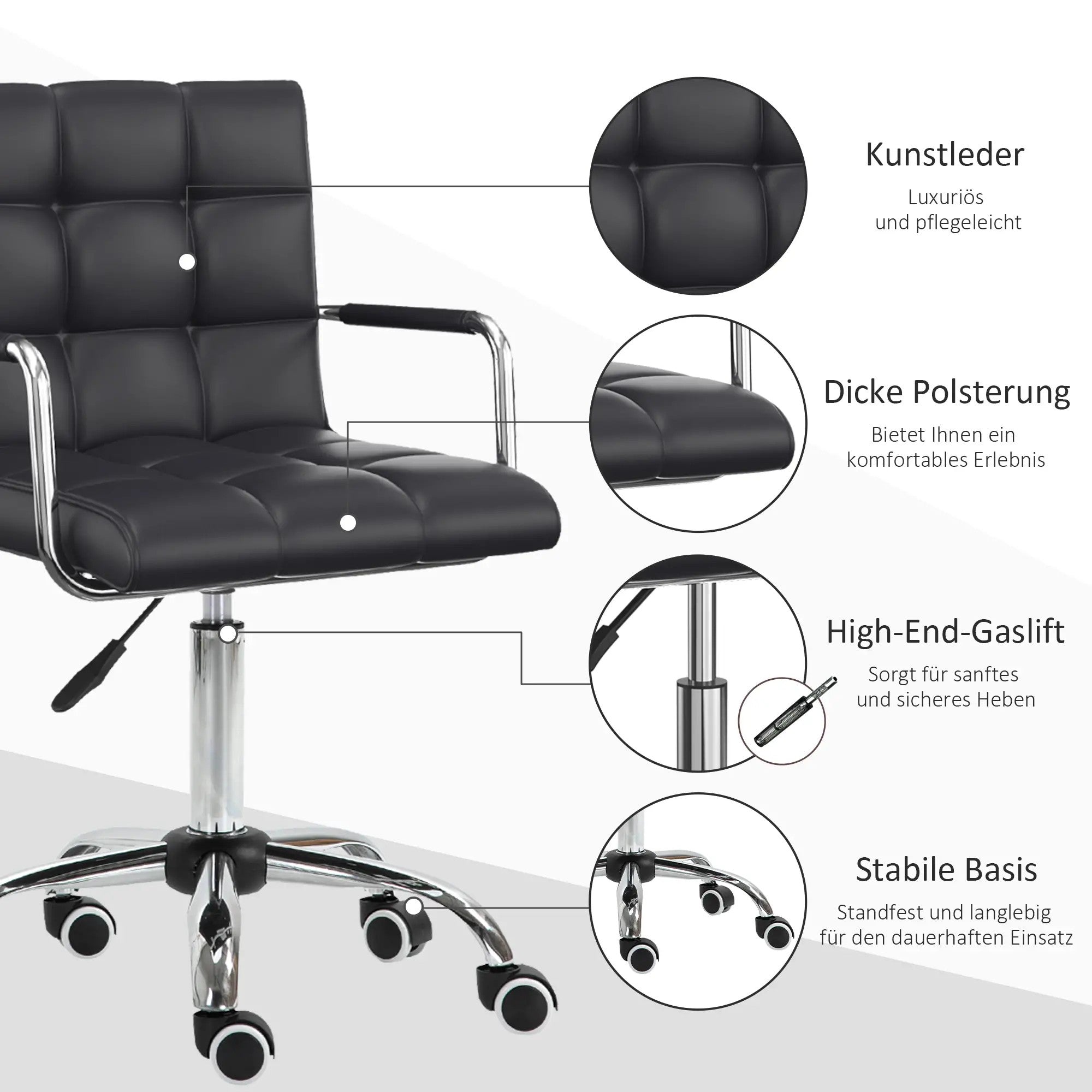 Ergonomischer Bürostuhl, höhenverstellbar mit Armlehnen, Büro & Home, Schwarz