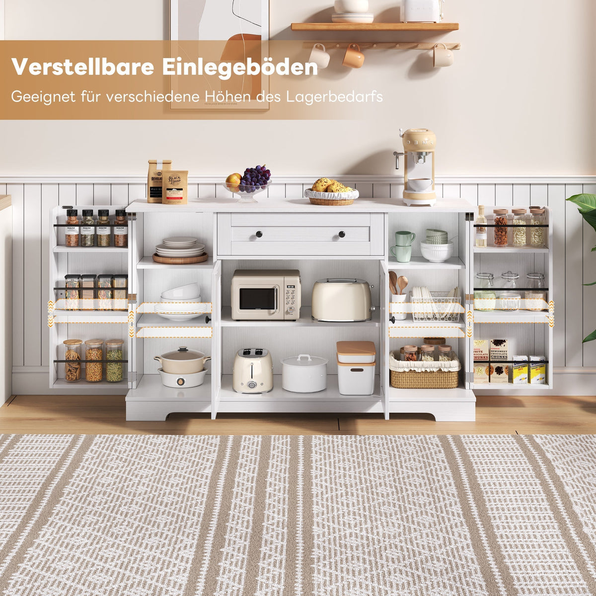 Multifunctional Buffet 138cm Sideboard Drawer Adjustable Shelves