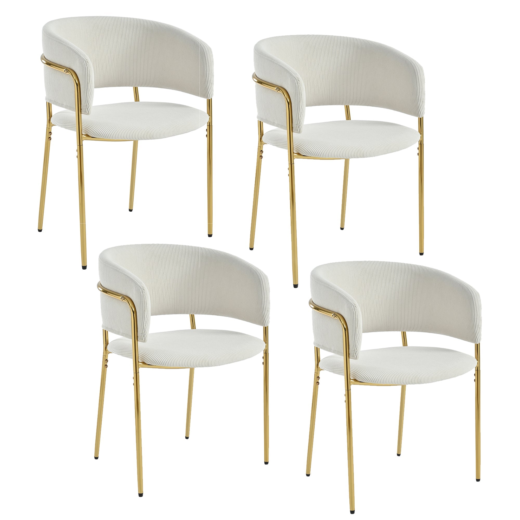 4 Modern Chairs Angled Legs, Adjustable Feet Corduroy Fabric (Beige)