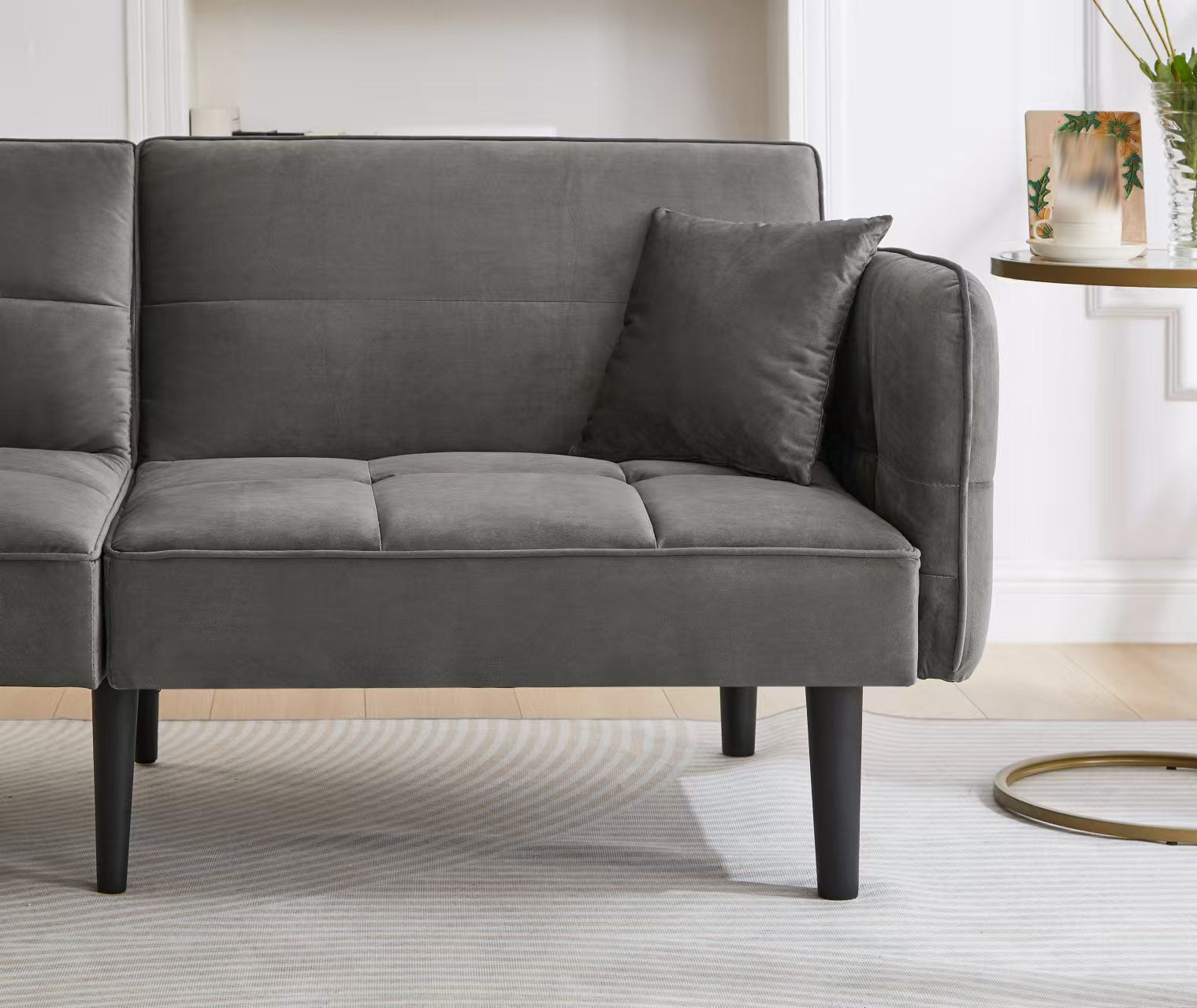 2-in-1 Sofa Bed, Two-seater Folding Armrests Sleeper, Velvet