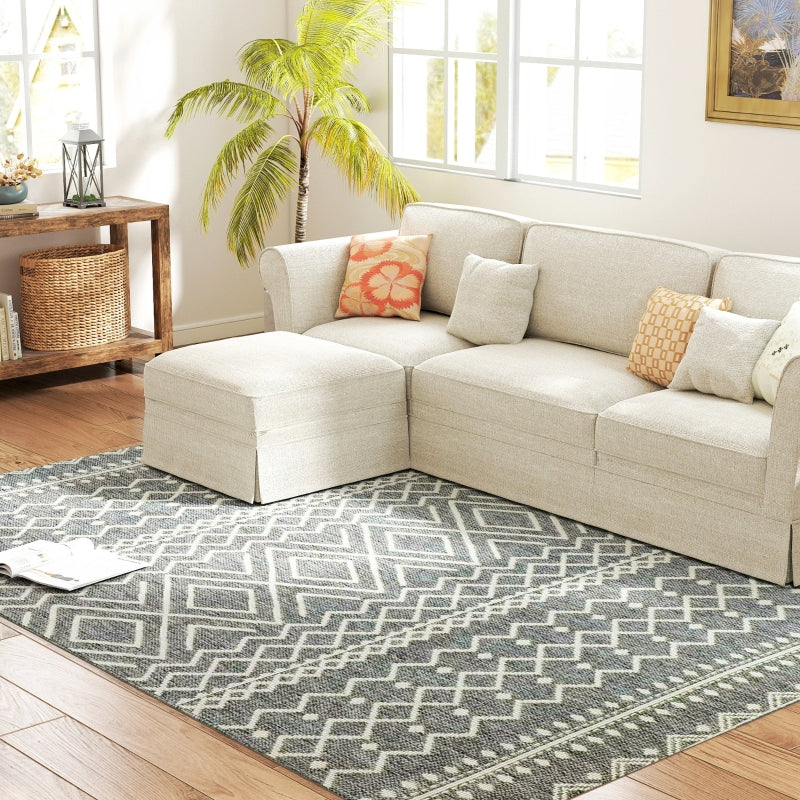 Rug Flat Weave Washable Anti-Slip Boho, Grey