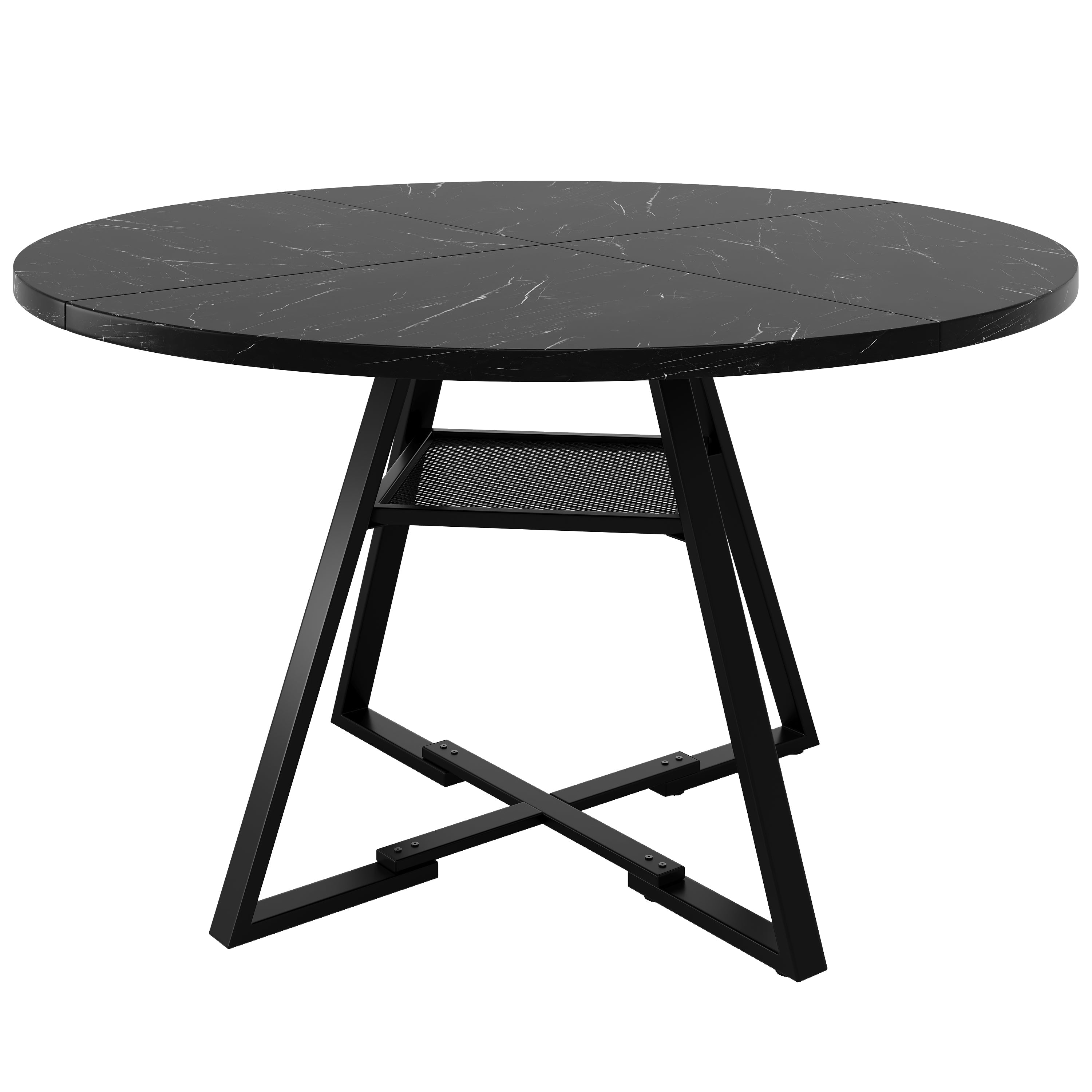 5-Piece Round Dining Table Set with 4 Chairs and Marble Pattern, Velvet Grey