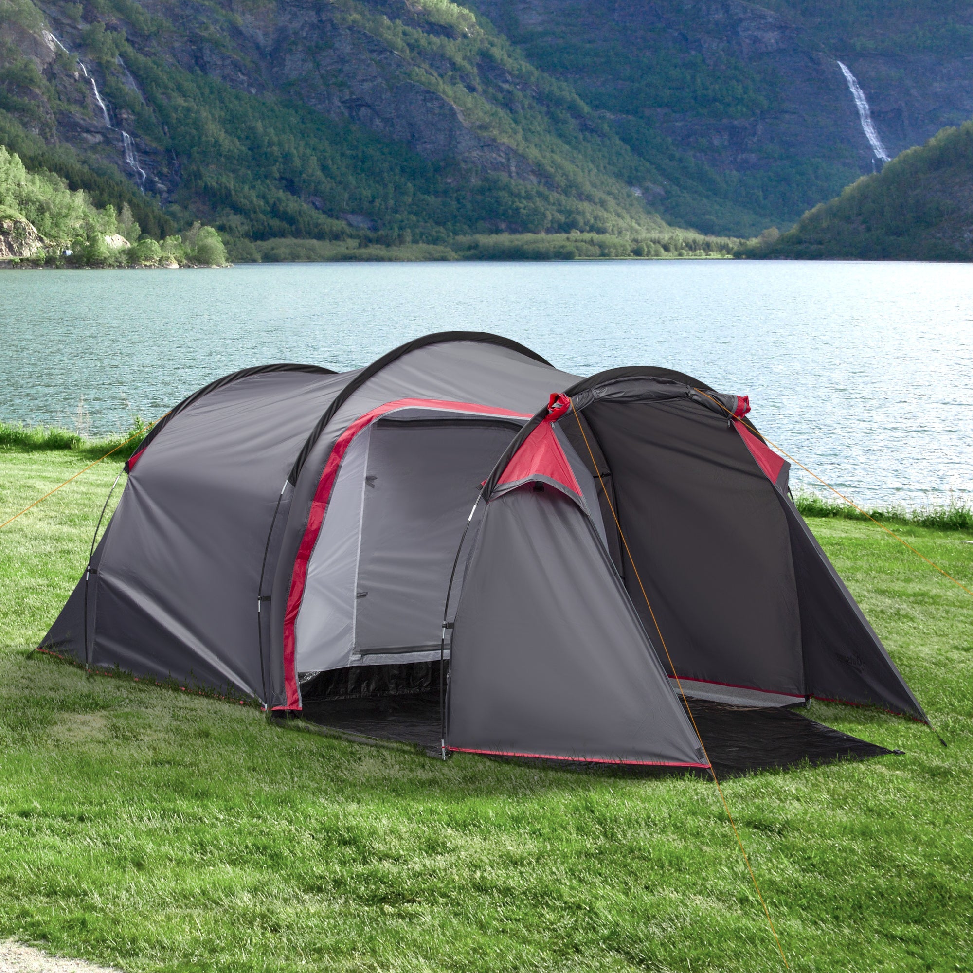 Tunnel Tent, 2-3 Person Camping, Fiberglass & Polyester, Grey