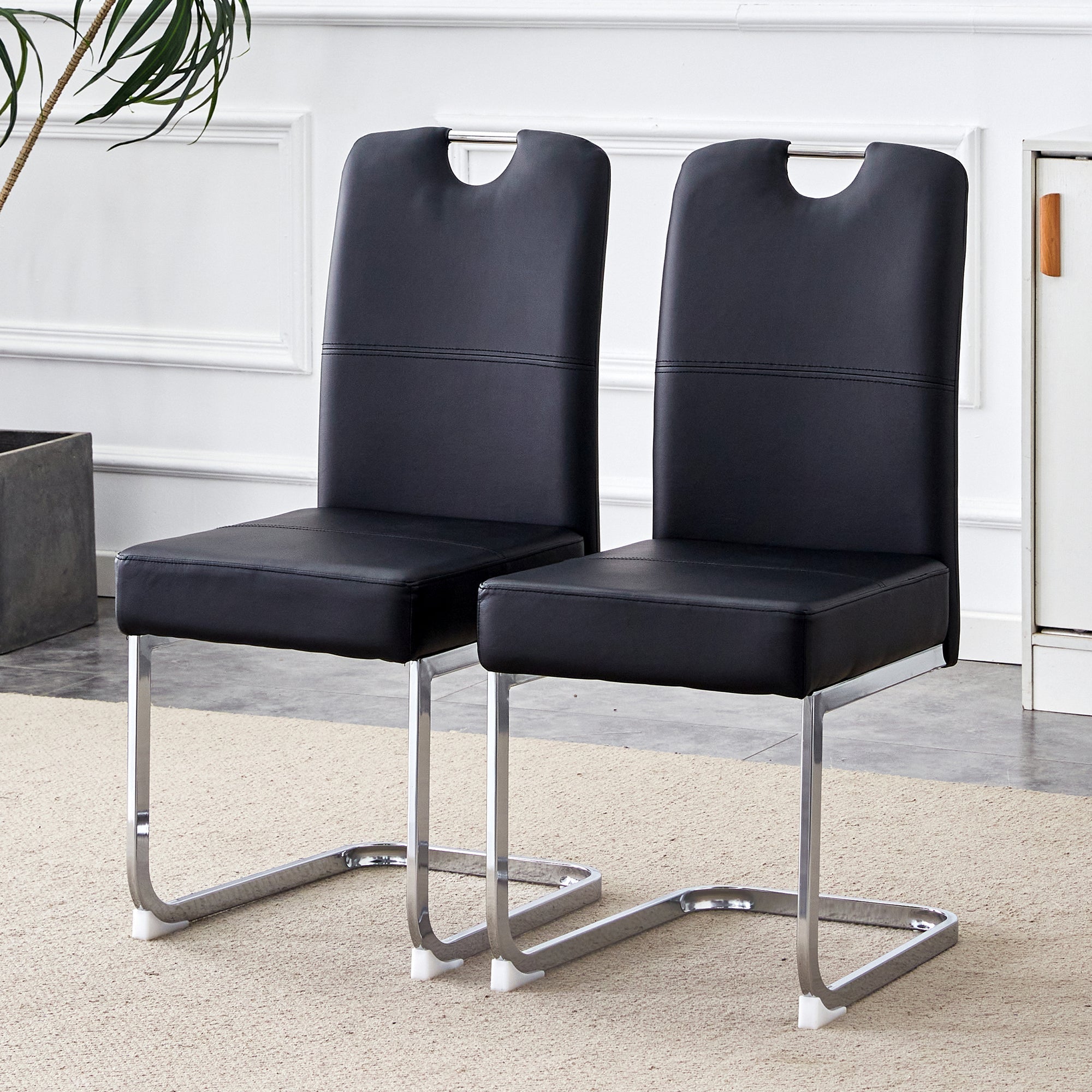 Set of 2 Dining Chairs Thickened Ergonomic Spring - Black
