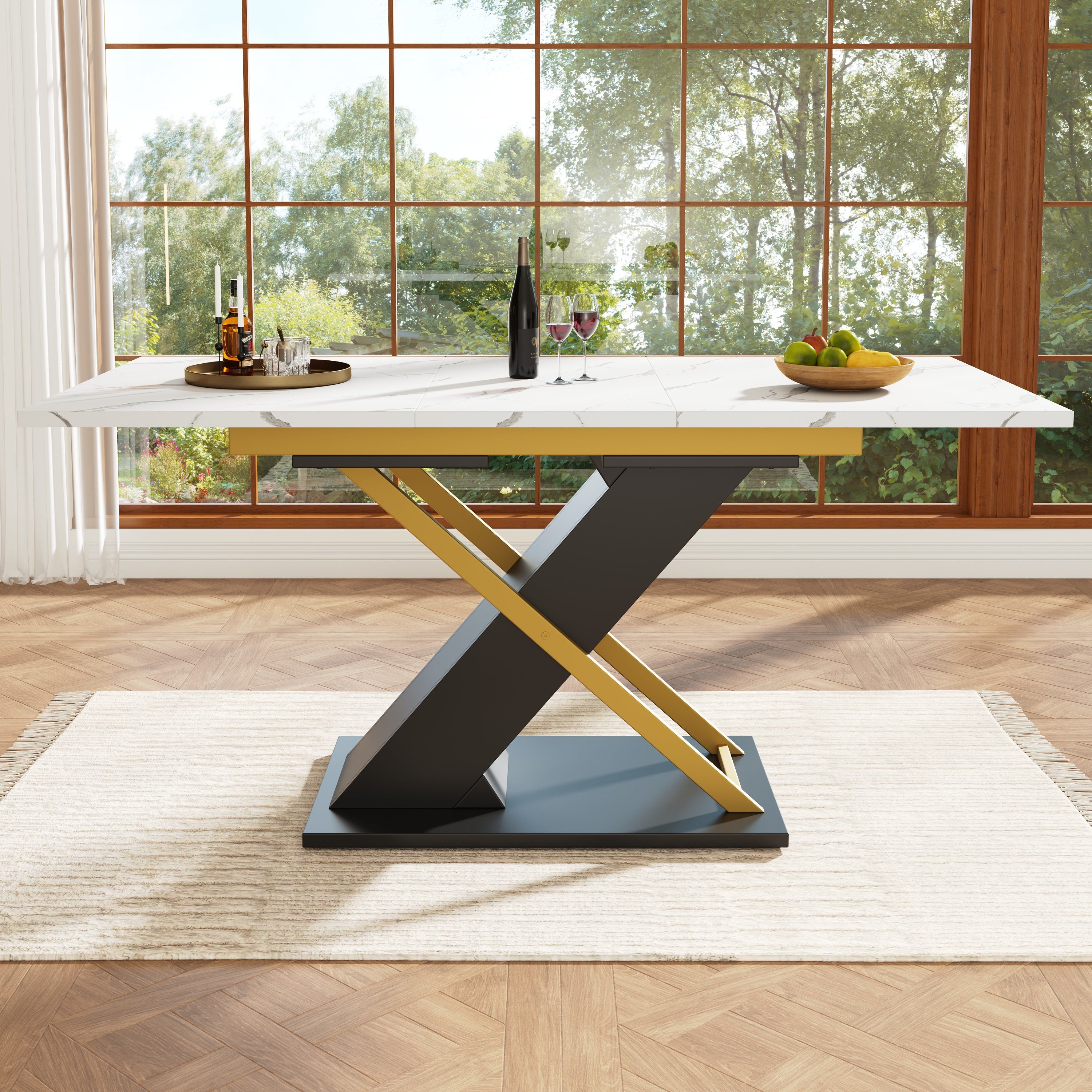 Extendable Dining Table 120-160cm Internal Leaf Golden Cross Legs