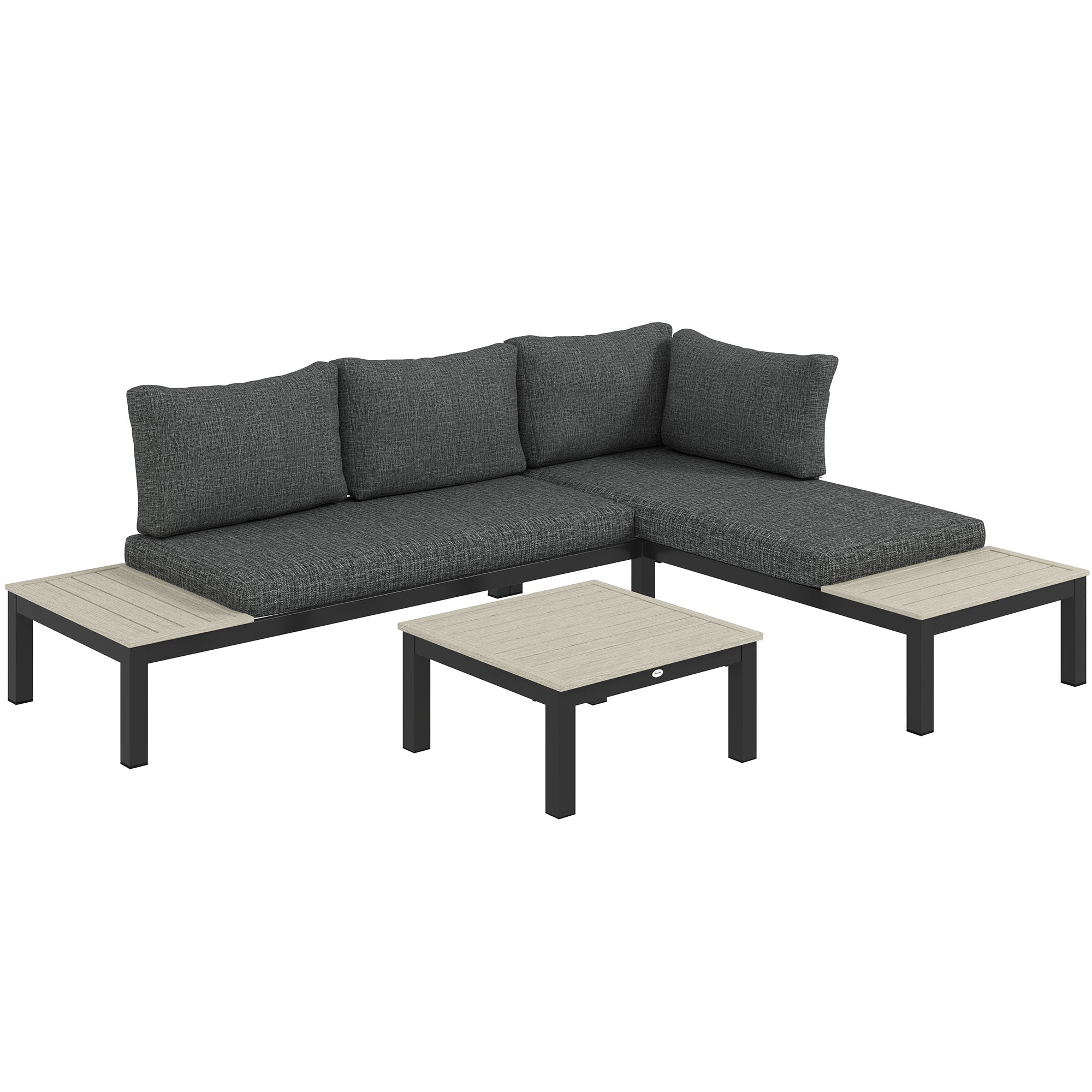 3 Pieces Garden Furniture Sets Corner Sofa Set Coffee Table Aluminium Dark Grey