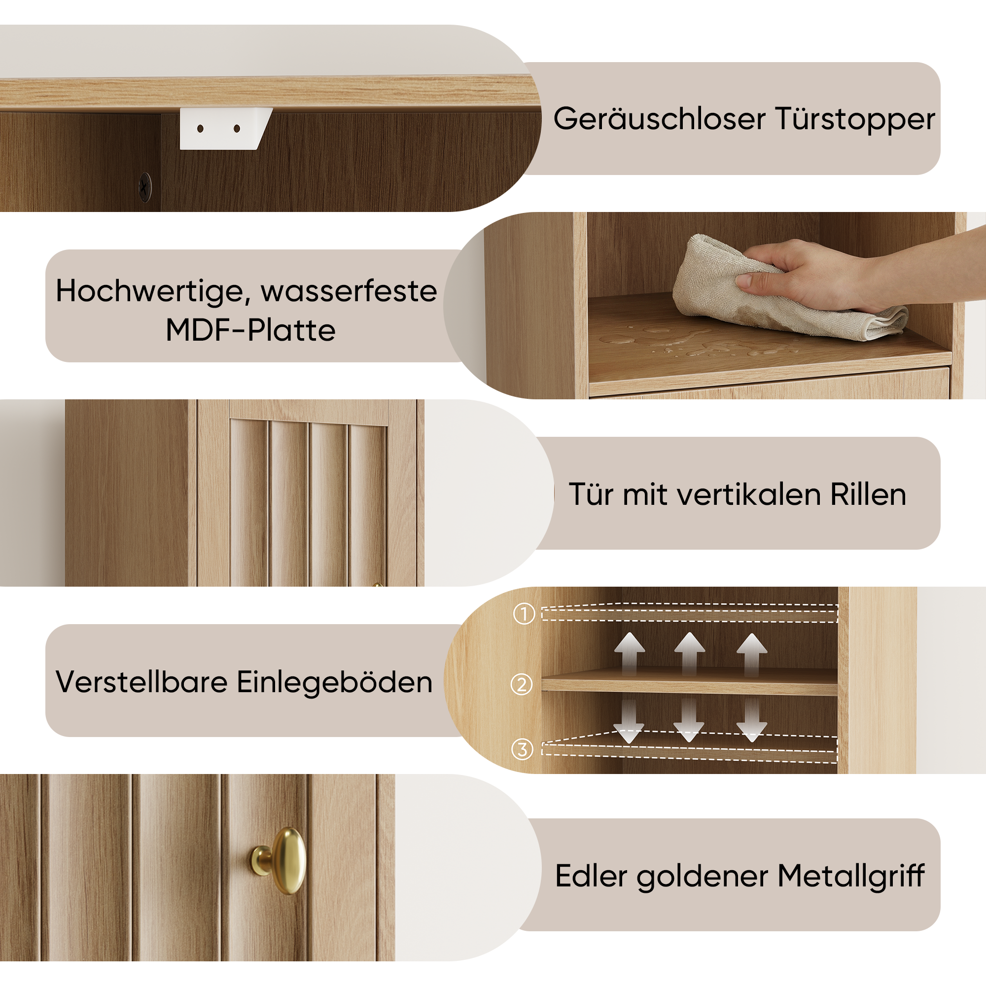 Tall Cabinet Washing Machine Cabinet with Doors and Open Shelves, Narrow Freestanding Storage, Oak Look
