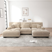 Modular Corner Sofa, Oversized U-Shaped Convertible Sleeper with Ottoman, Light Brown Chenille