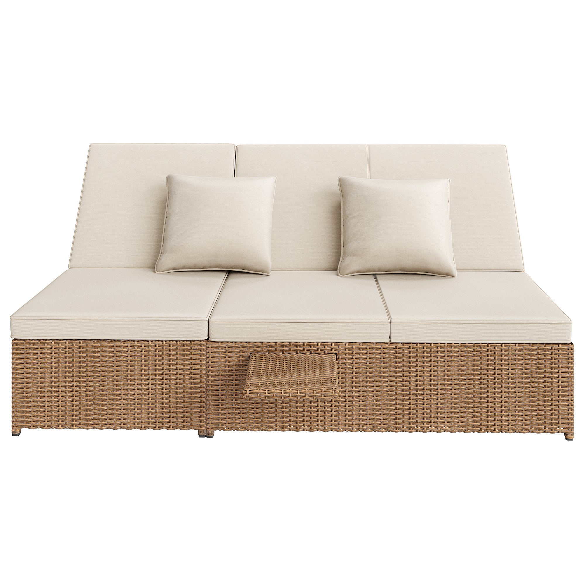 Outdoor Rattan Double Lounger - Foldable Weatherproof with Cushions - White