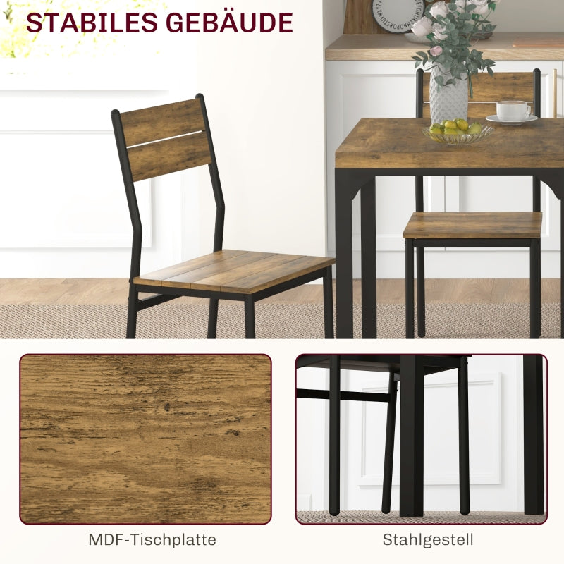 3-Piece Dining Set 1 Table 2 Chairs - MDF/Metal Brown