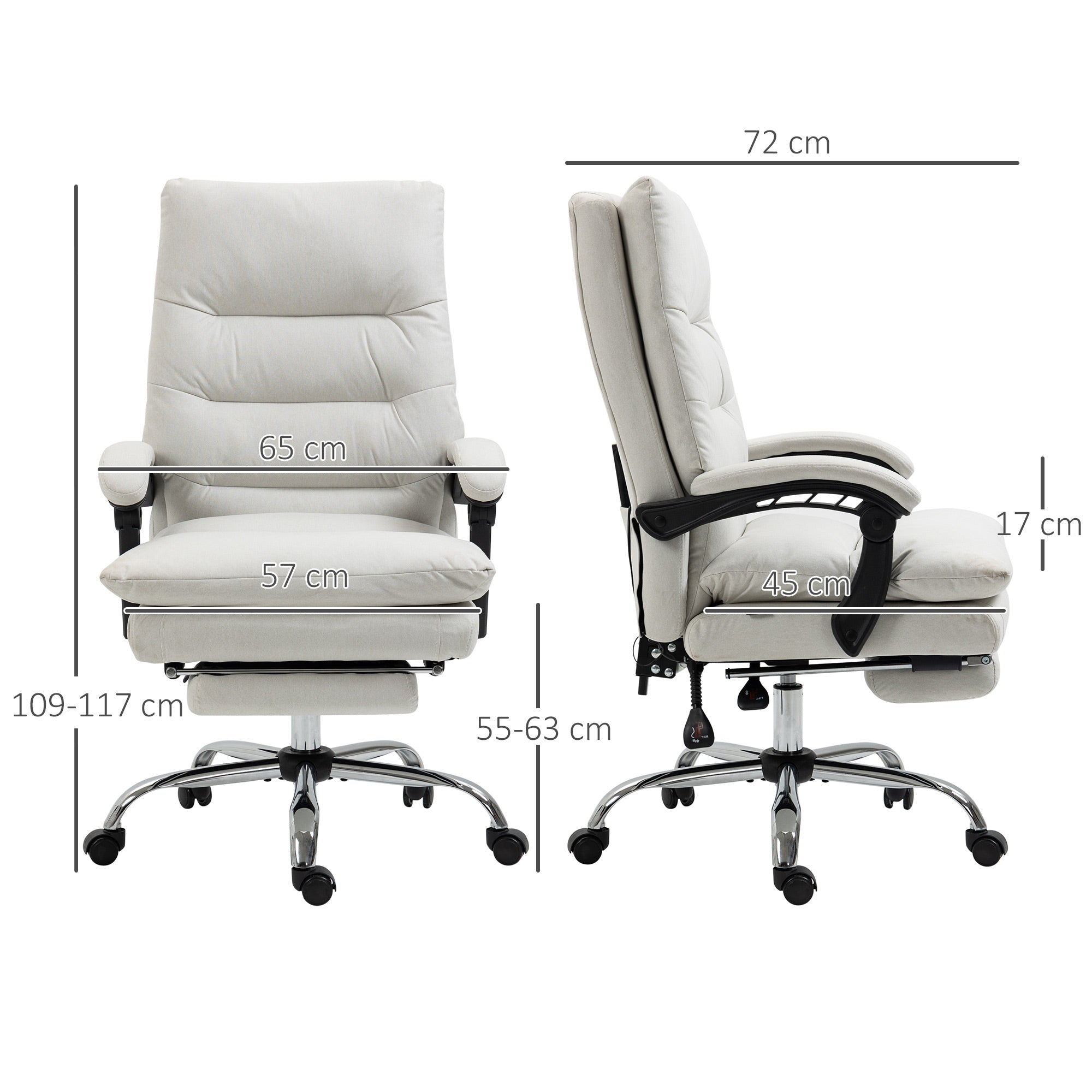 Vinsetto Office Chair, Massage, 135° Tilt, Height Adjustable, 120 kg Load, Artificial Leather, Cream White