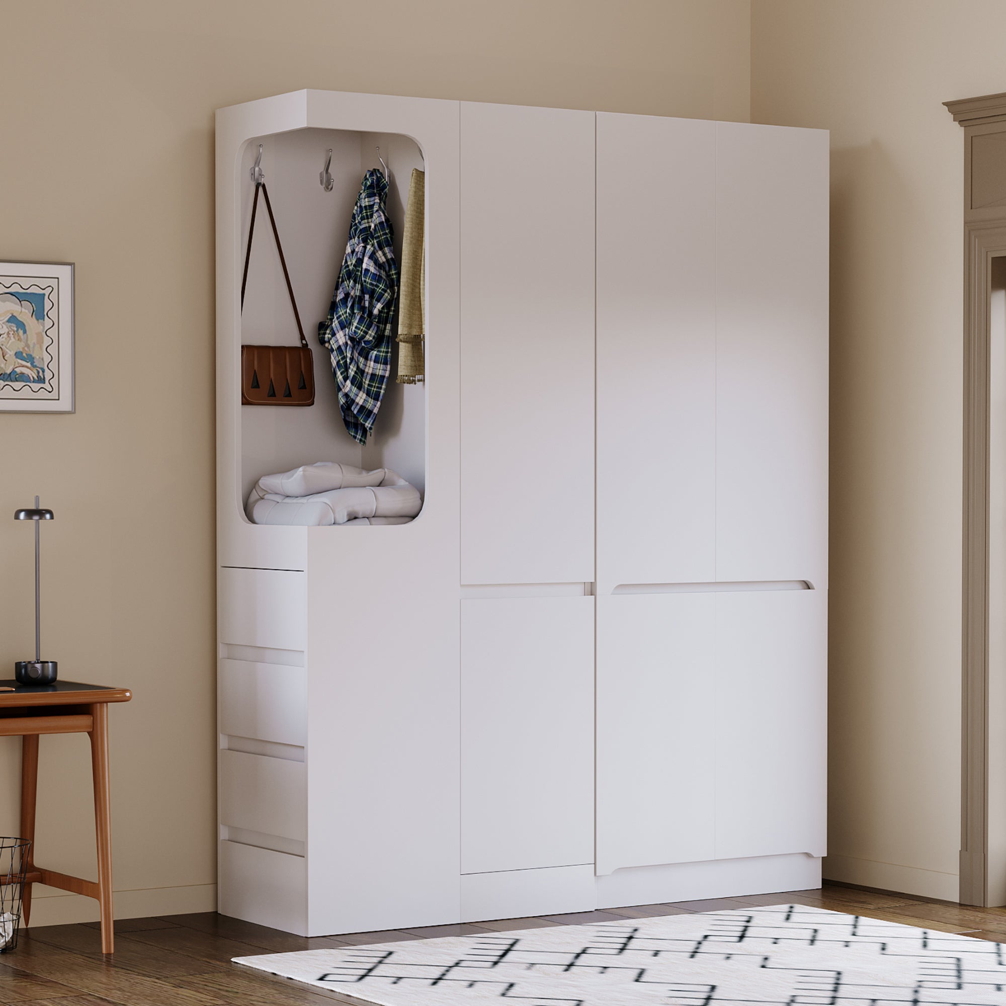 Extra Large Wardrobe with Drawers and Storage Compartments, 140x40x170cm, White