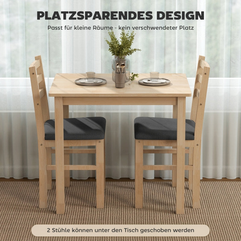 Dining Table Set, 3-Piece with 2 Upholstered Chairs, Space Saving MDF, Natural Wood