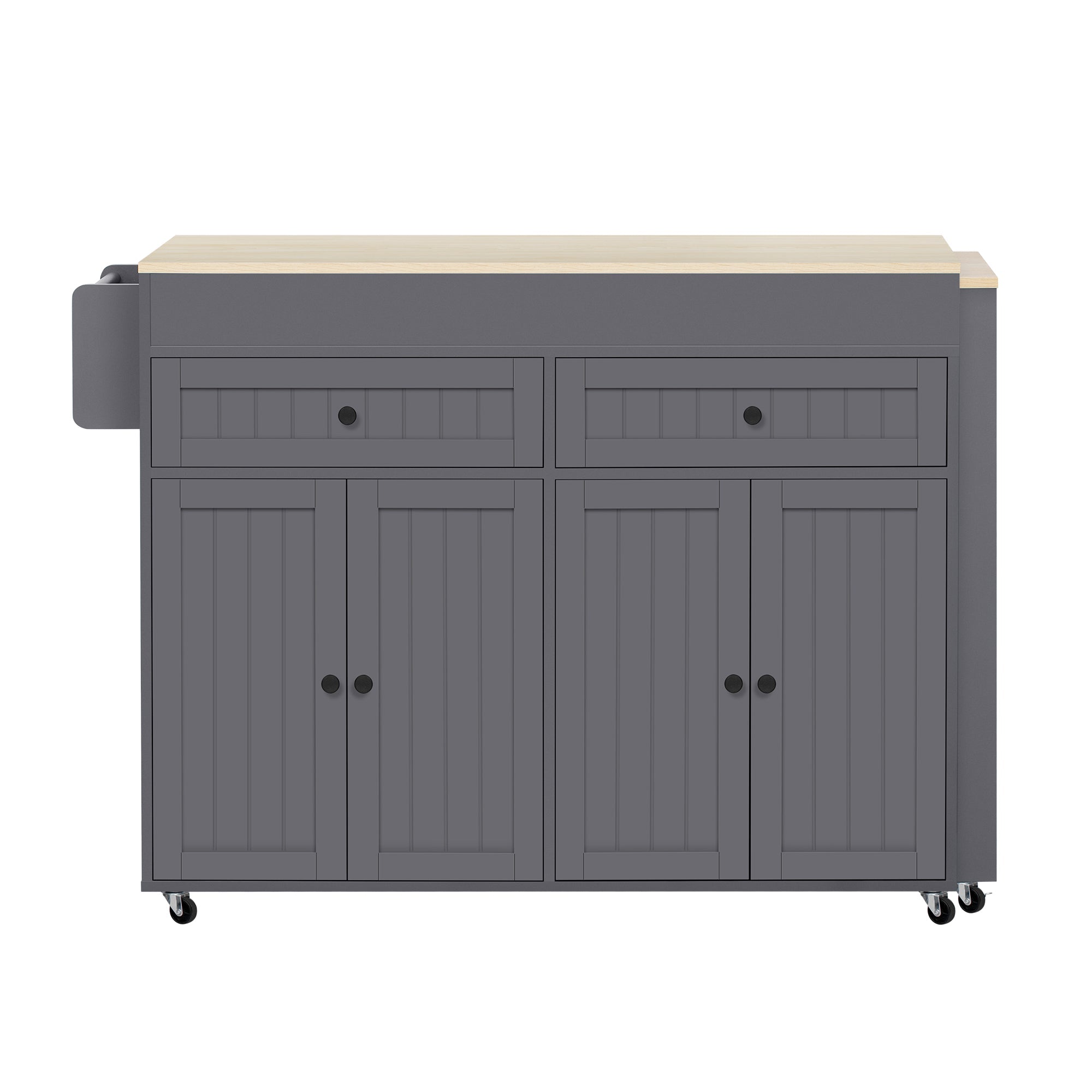 Kitchen Island, Extendable Dining Area Worktop & Drawers, Mobile Freestanding, Gray + Natural