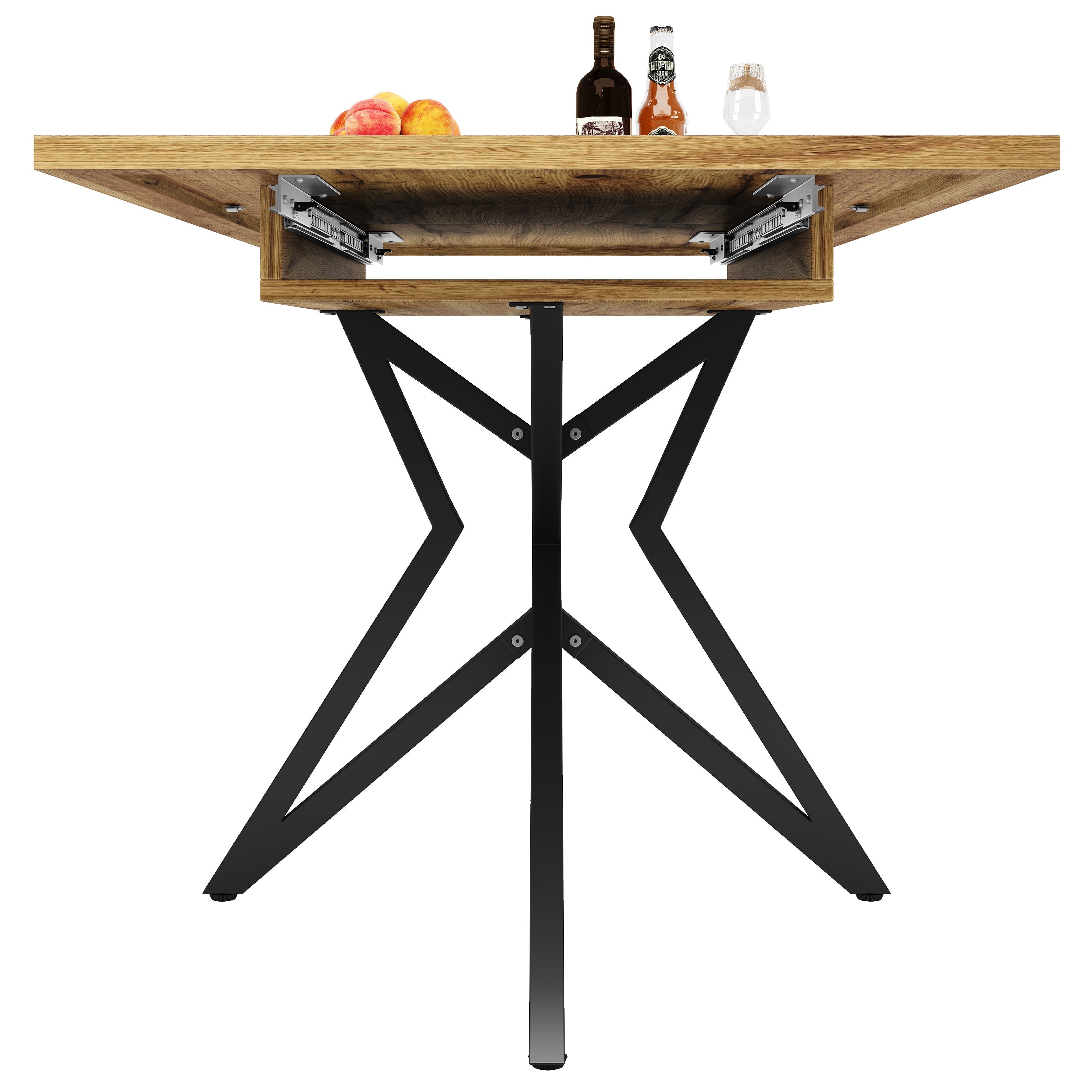 Extendable Dining Table with Star-Shaped Legs, Walnut and Marble Look