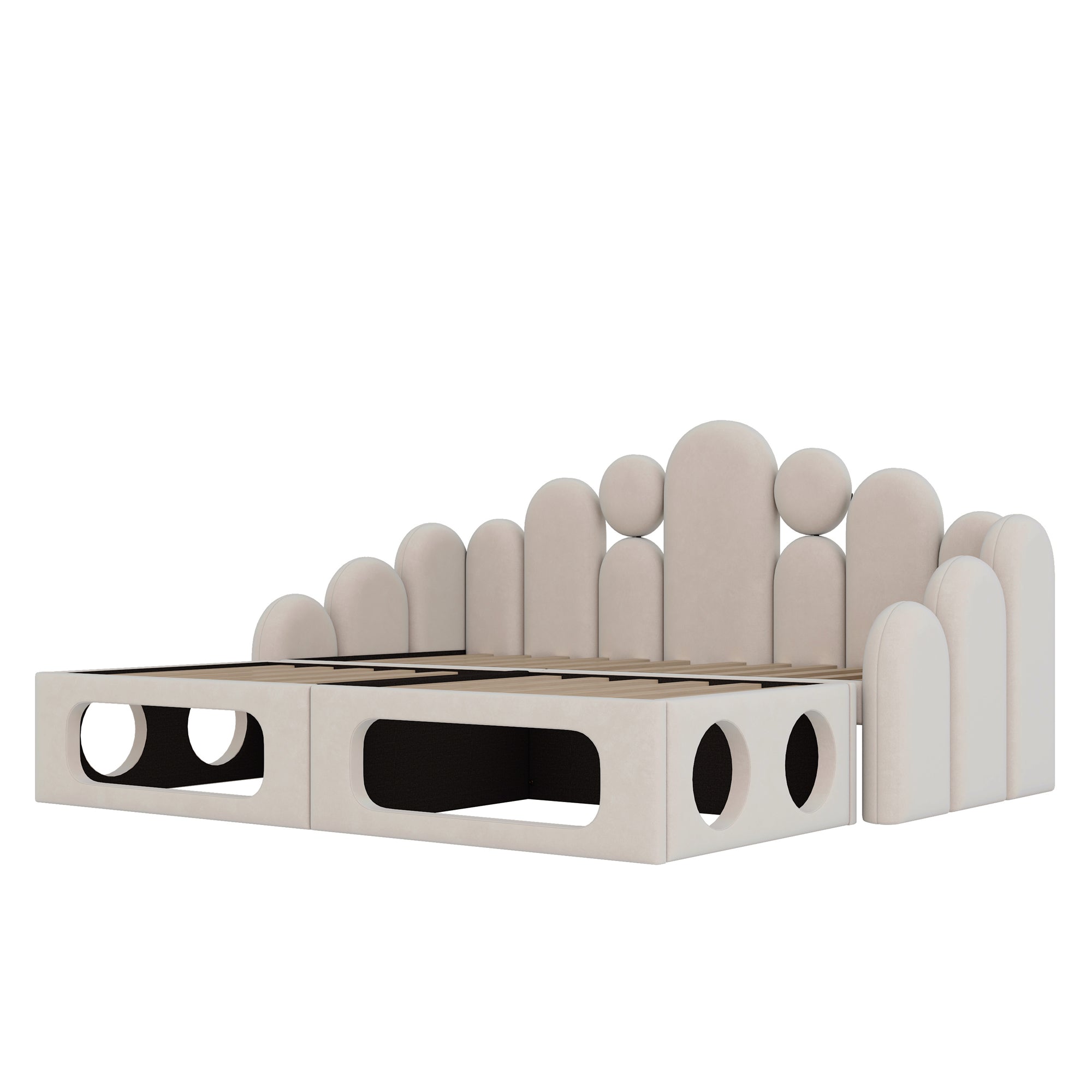 Upholstered Sofa Bed with Pet Bed, 2-in-1 Multifunctional, 180x200cm, Beige Velvet