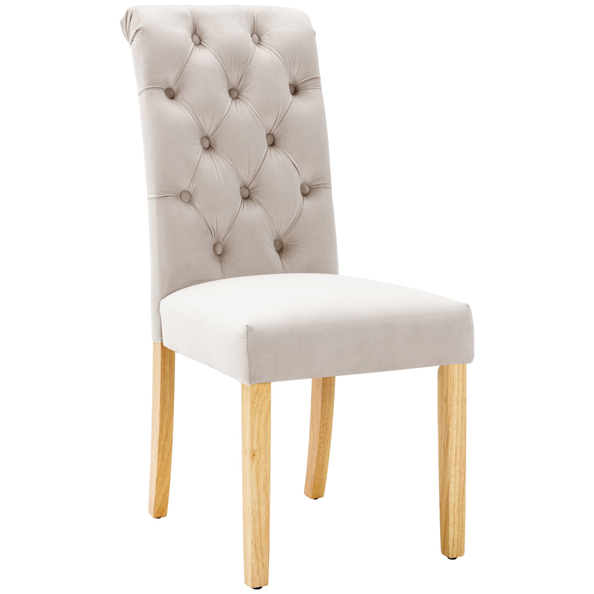 Velvet Dining Chairs Set of 2 with Oak Legs and Chrome Knockers, Beige Velvet