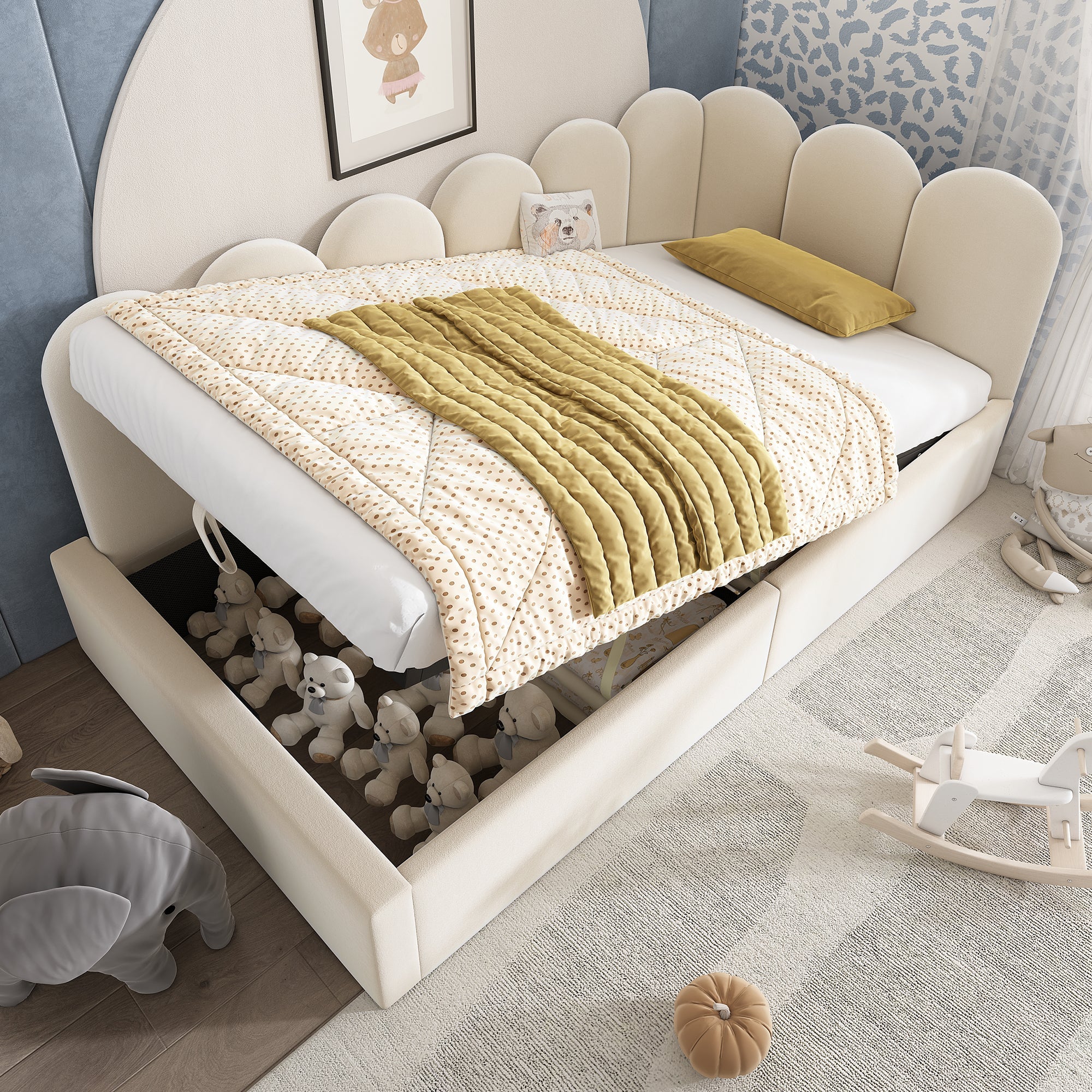 Upholstered Daybed Sofa Bed 90x200cm Hydraulic Storage Velvet Beige