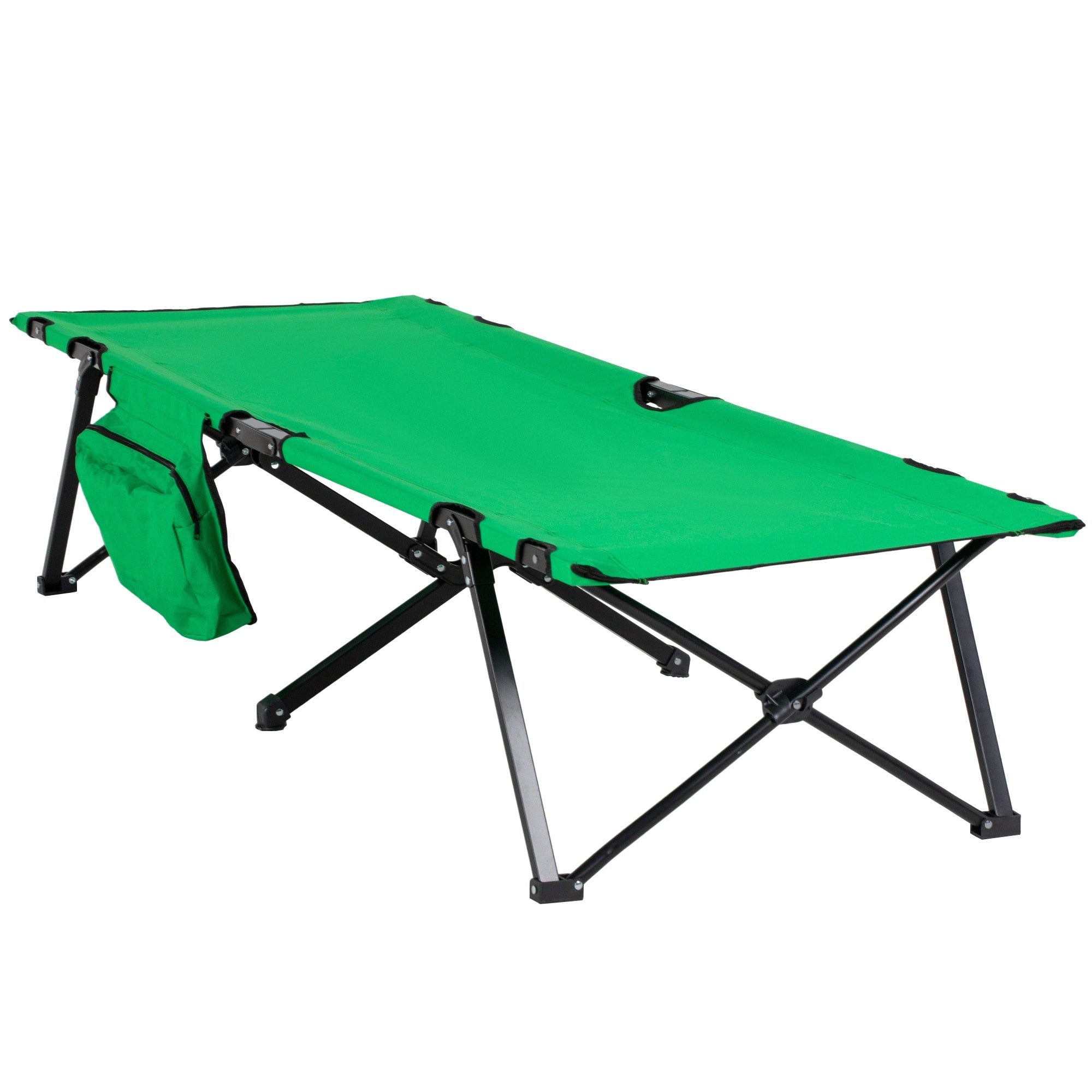 Camping Bed Foldable, 136 kg Load Capacity with Side Pocket, Oxford Green Black