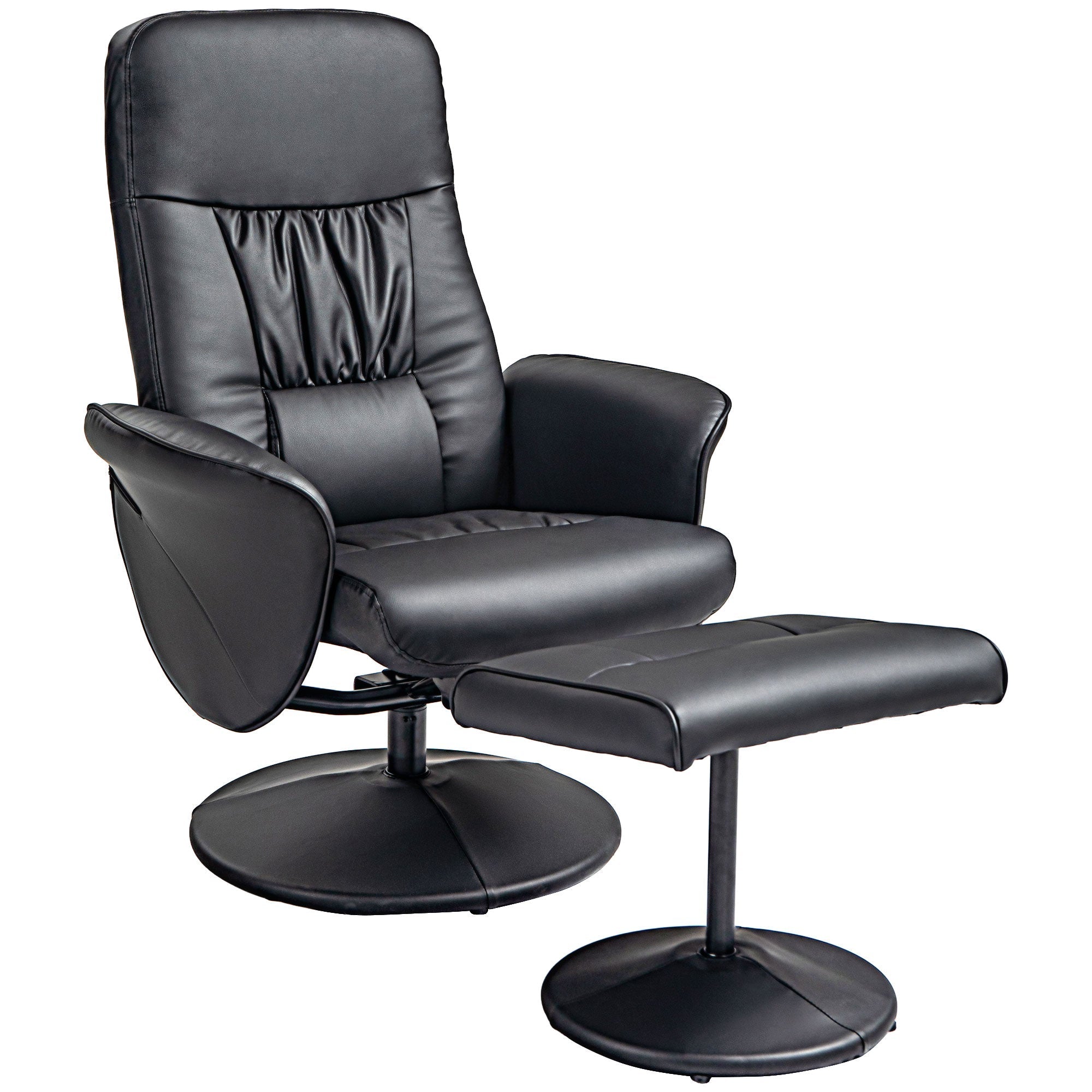 Relaxliegesessel mit Hocker, drehbarer gepolsterter Fernsehsessel, Kunstleder, Schwarz