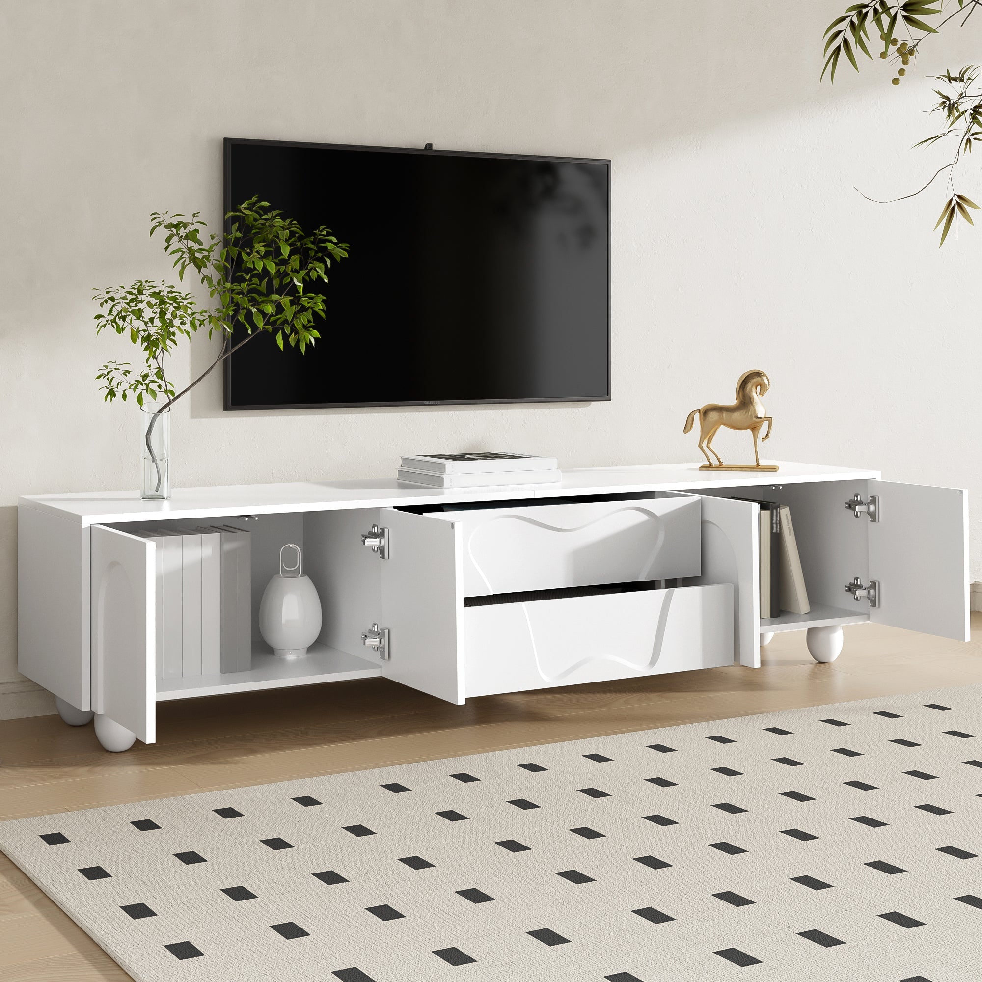TV Cabinet, Minimalist Elegant with Storage, Wooden Legs White