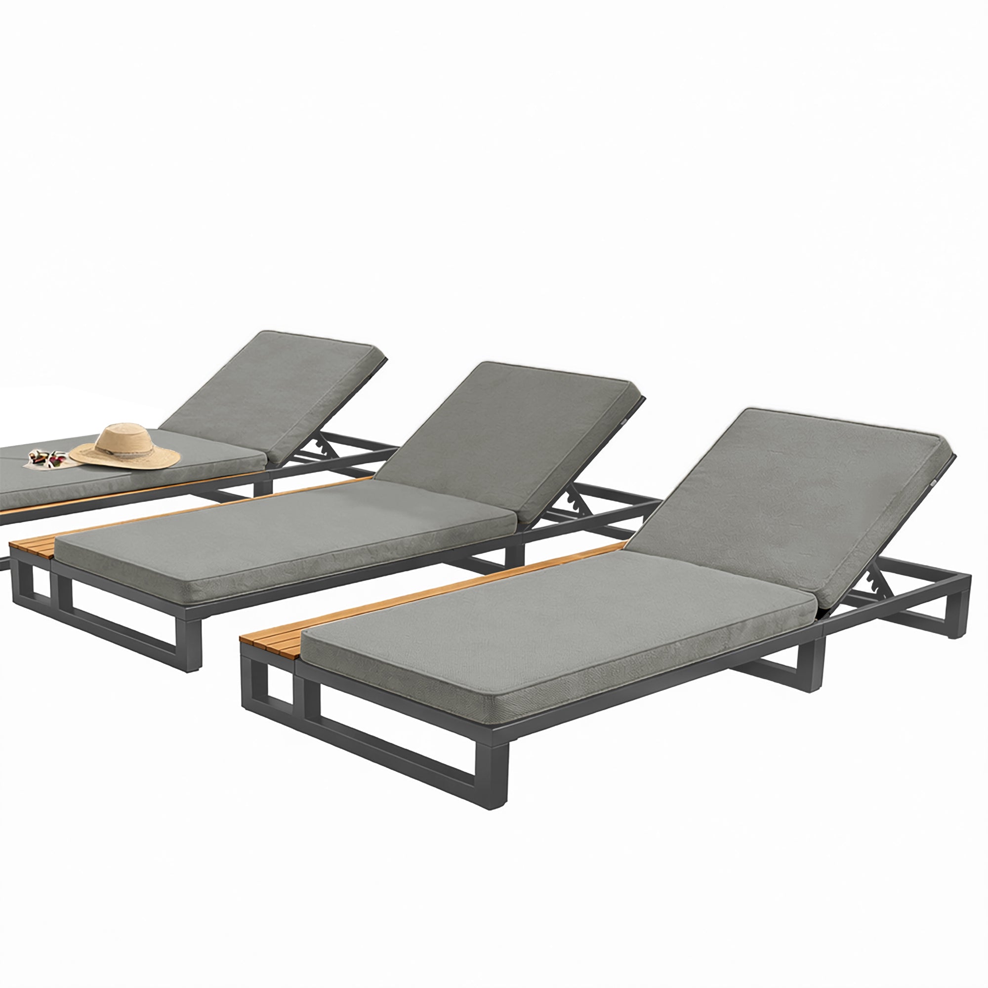 Outdoor Patio Daybed with Shelves and Adjustable Backrest, Waterproof Sofa Bed, Gray