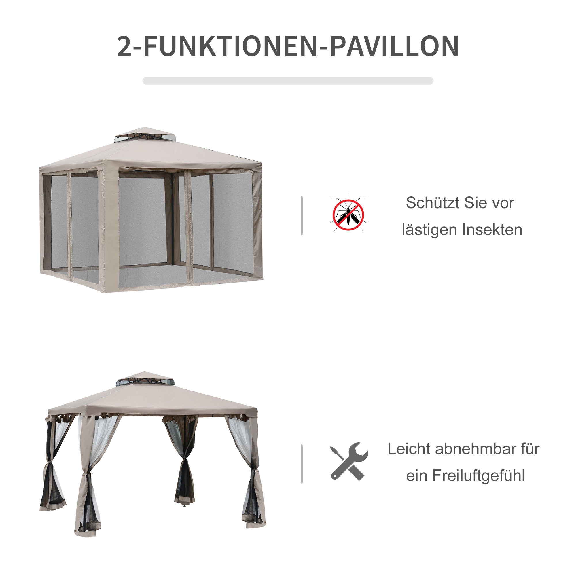 3x3m Garden Gazebo with 4 Sidewalls, Weatherproof, for Garden Parties & Events, Metal & Polyester, Grey