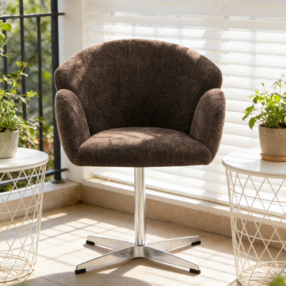 Moby Premium Swivel Dining Chair - Deep Seat High Armrests Stainless Steel Frame - Mocha Fabric