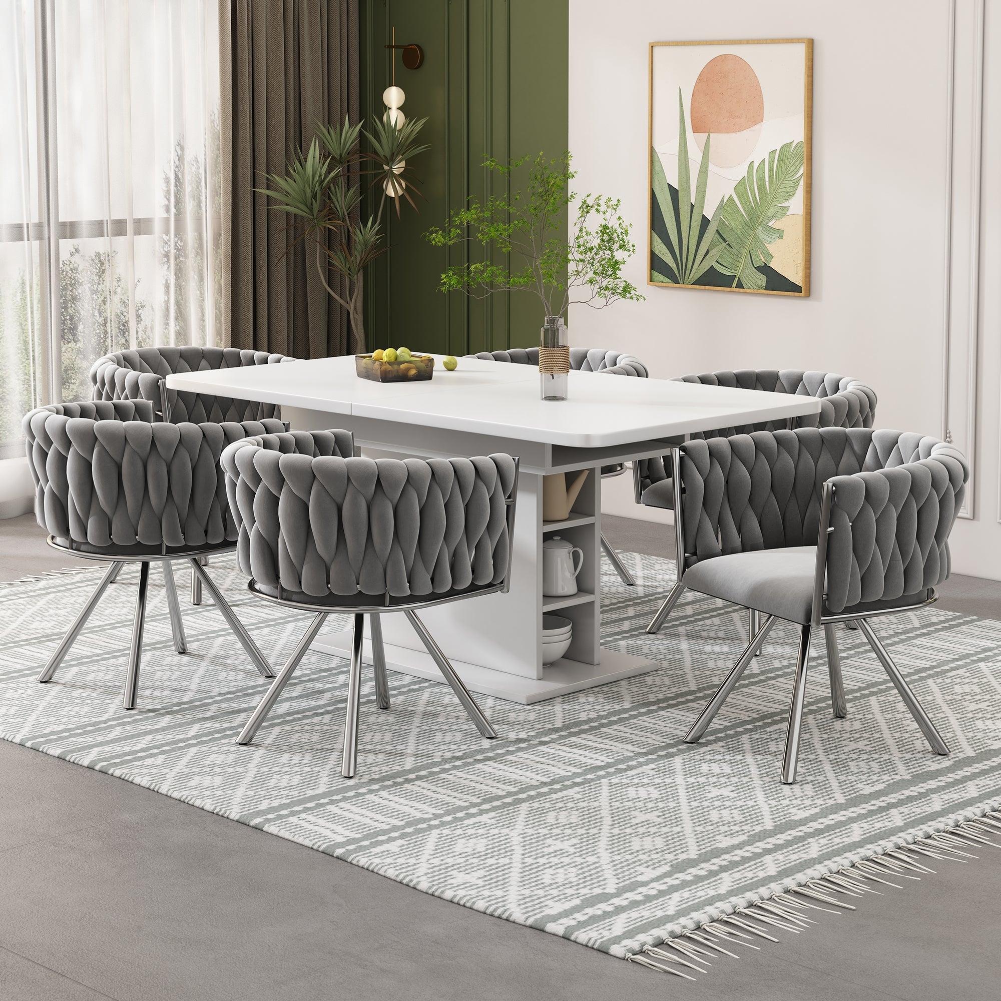 Velvet Dining Chair Set of 2 Swivel Metal Legs - Grey/Silver