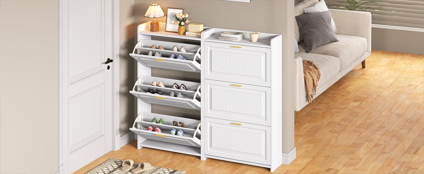Shoe Cabinet Set Tall Storage 6 Compartments 70x24x120cm White MDF+Chipboard 2-piece