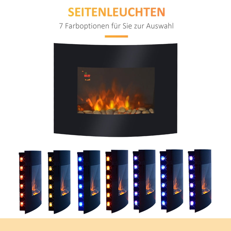 Electric Fireplace, Wall-Mounted 65 x 11.4 x 52cm, Glass and Metal
