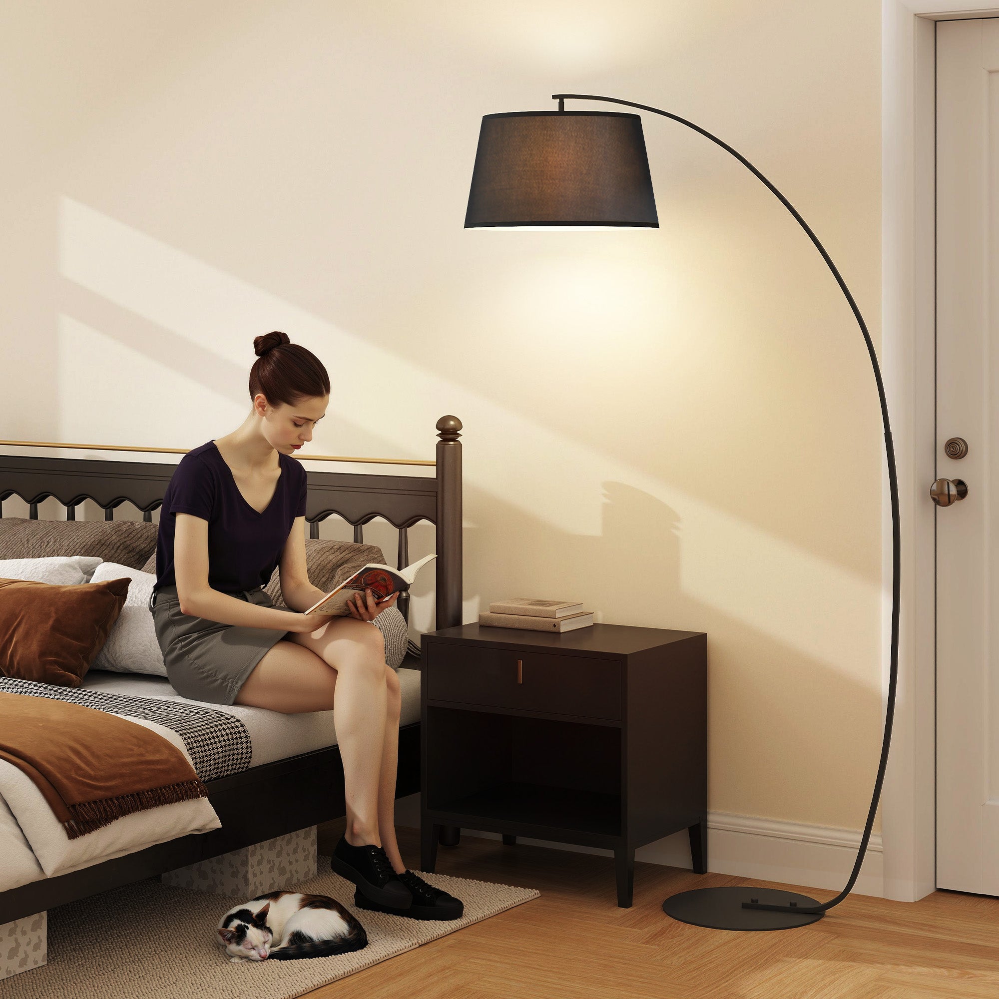 Arc lamp floor lamp Arc modern made of metal linen black