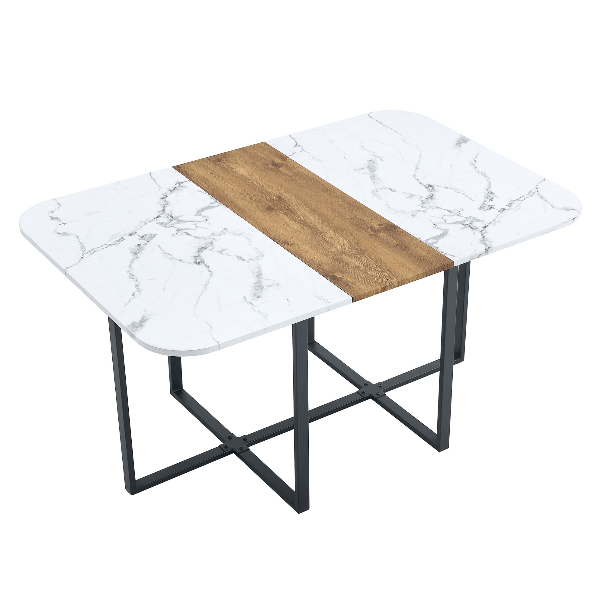 Extendable Dining Table Space-Saving Wood Grain 4-6 Person Black/Metal