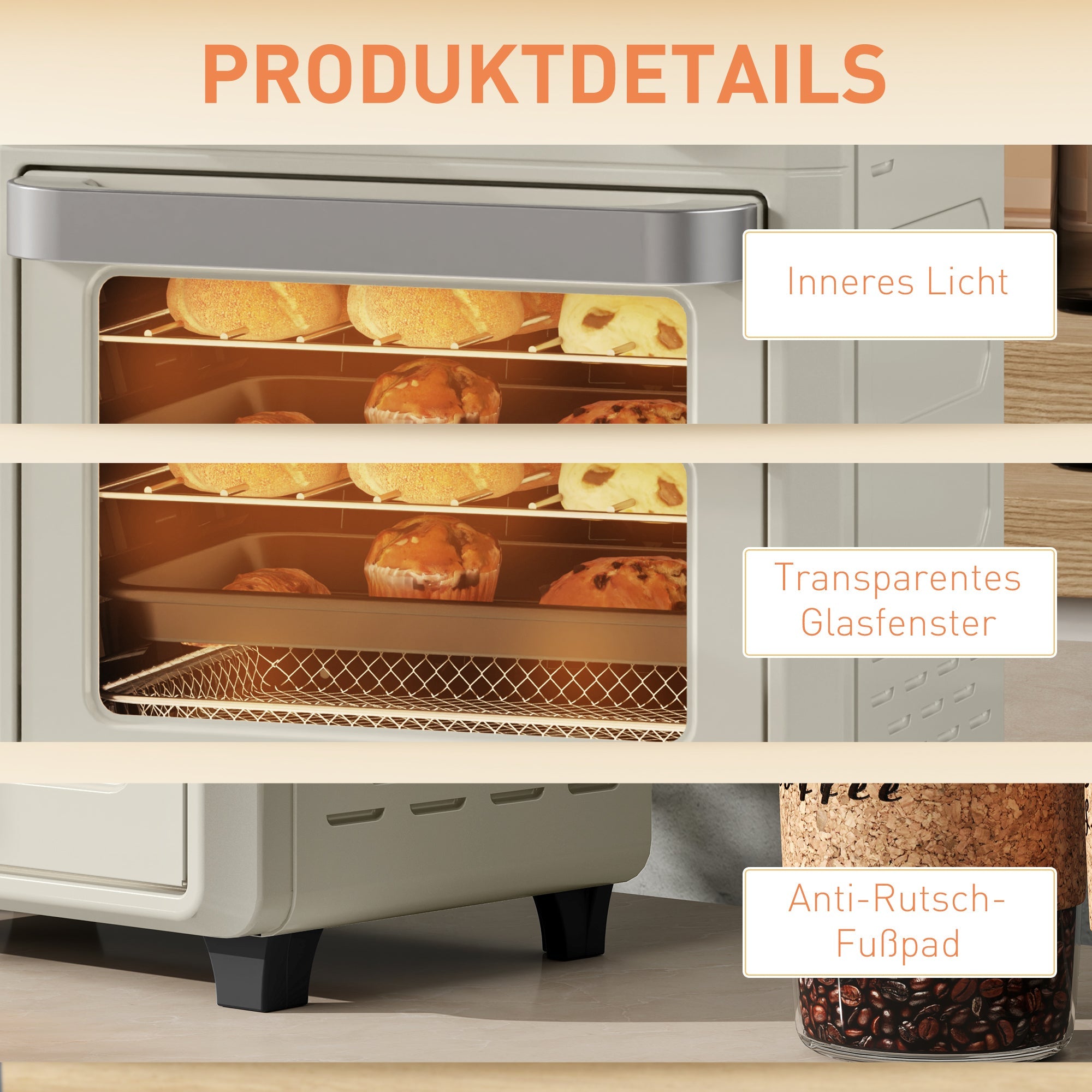 Mini Convection Oven 10L 2-in-1 Air Fryer Touch Screen Stainless Steel