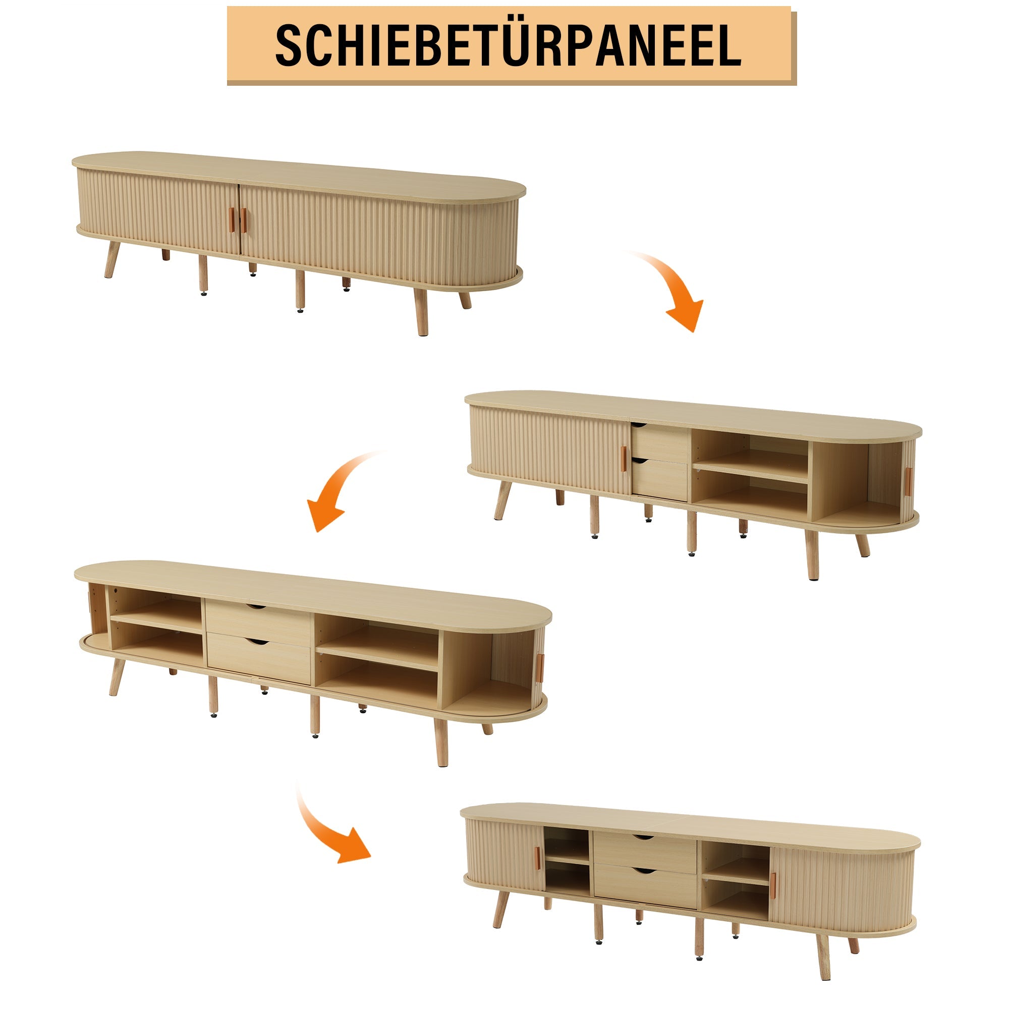 TV Cabinet & Coffee Table Set, Oval Combination Storage, Original Wood Color MDF