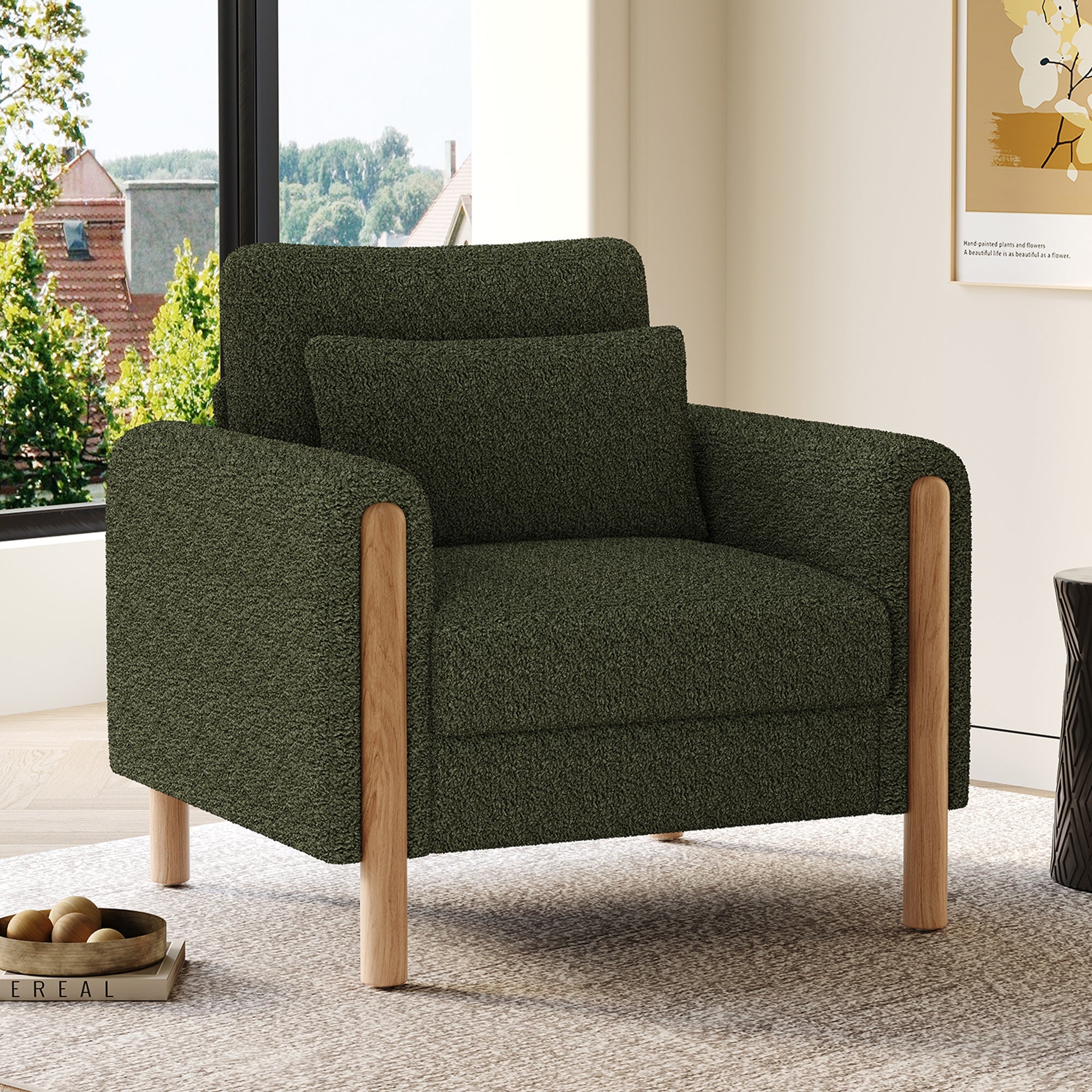 Modern Armchair, Thick Cushion, Comfortable Single Seater, Green