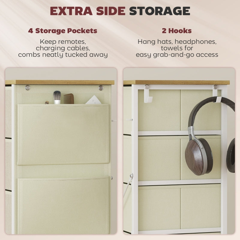Chest of Drawers, Five Fabric Drawer Storage, Beige