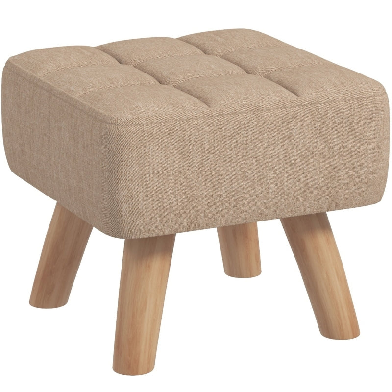 Linen-Look Square Padded Footstool Brown