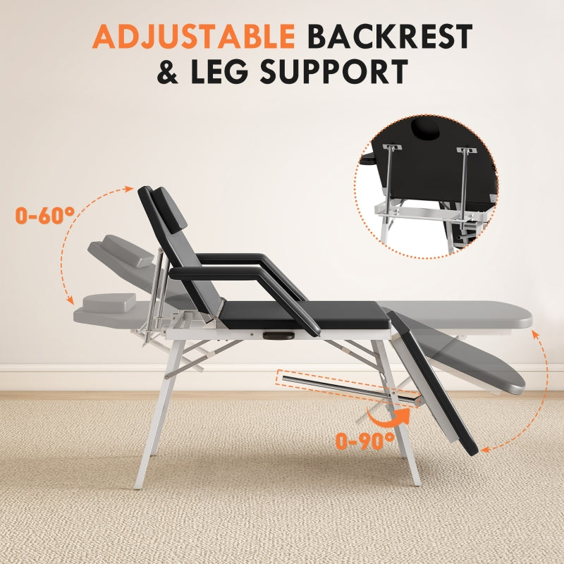 Portable Massage Table 3 Section Adjustable Foldable Faux Leather Black