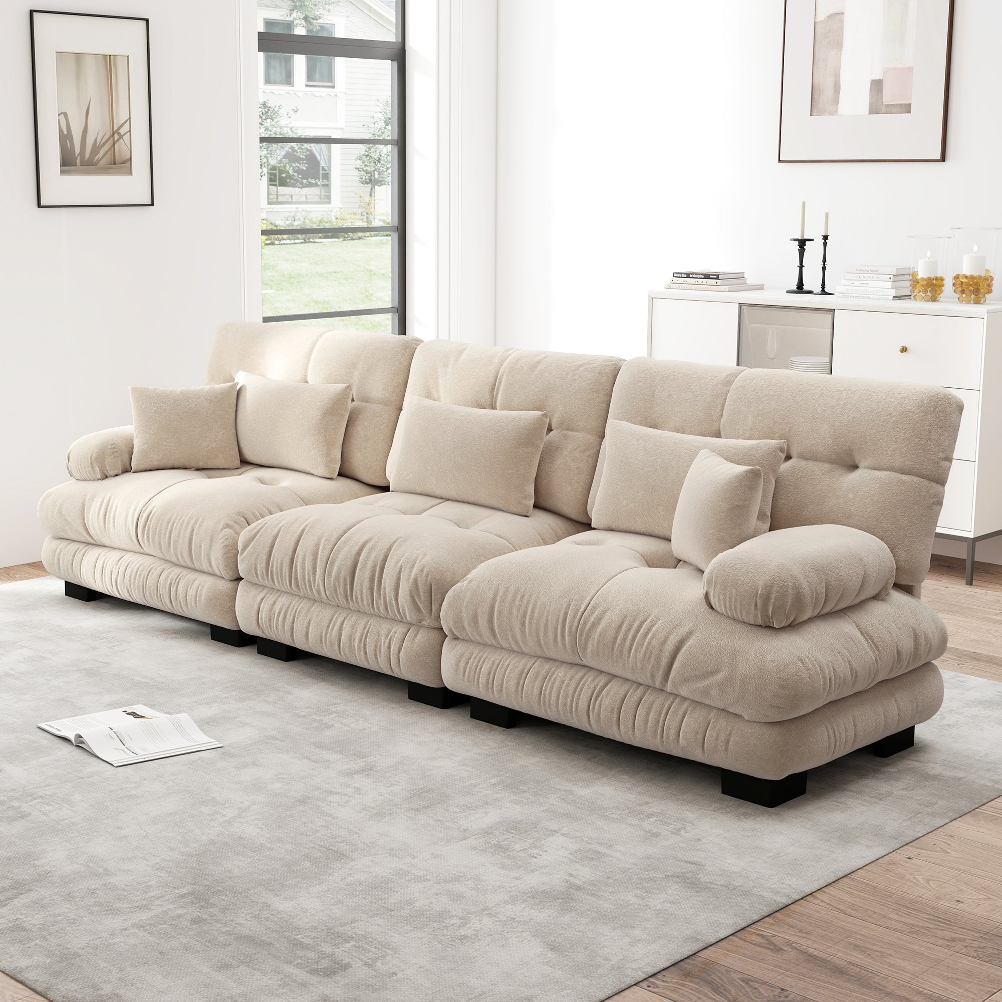 Modular Corner Sleeper Sofa 3-Seater Deep Seat Chenille Light Brown