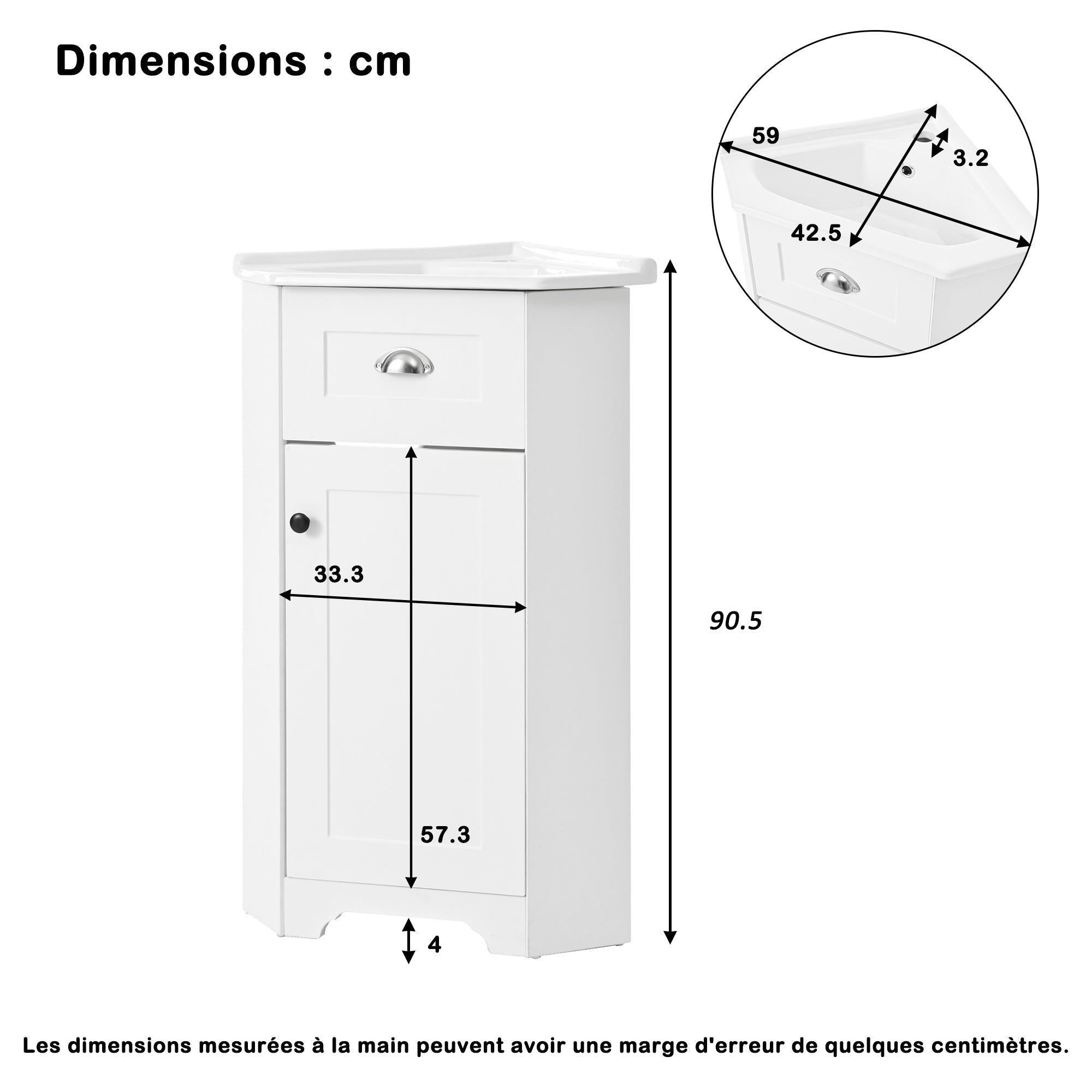 Bathroom Cabinet with Single Ceramic Sink and Waterproof MDF Body, White