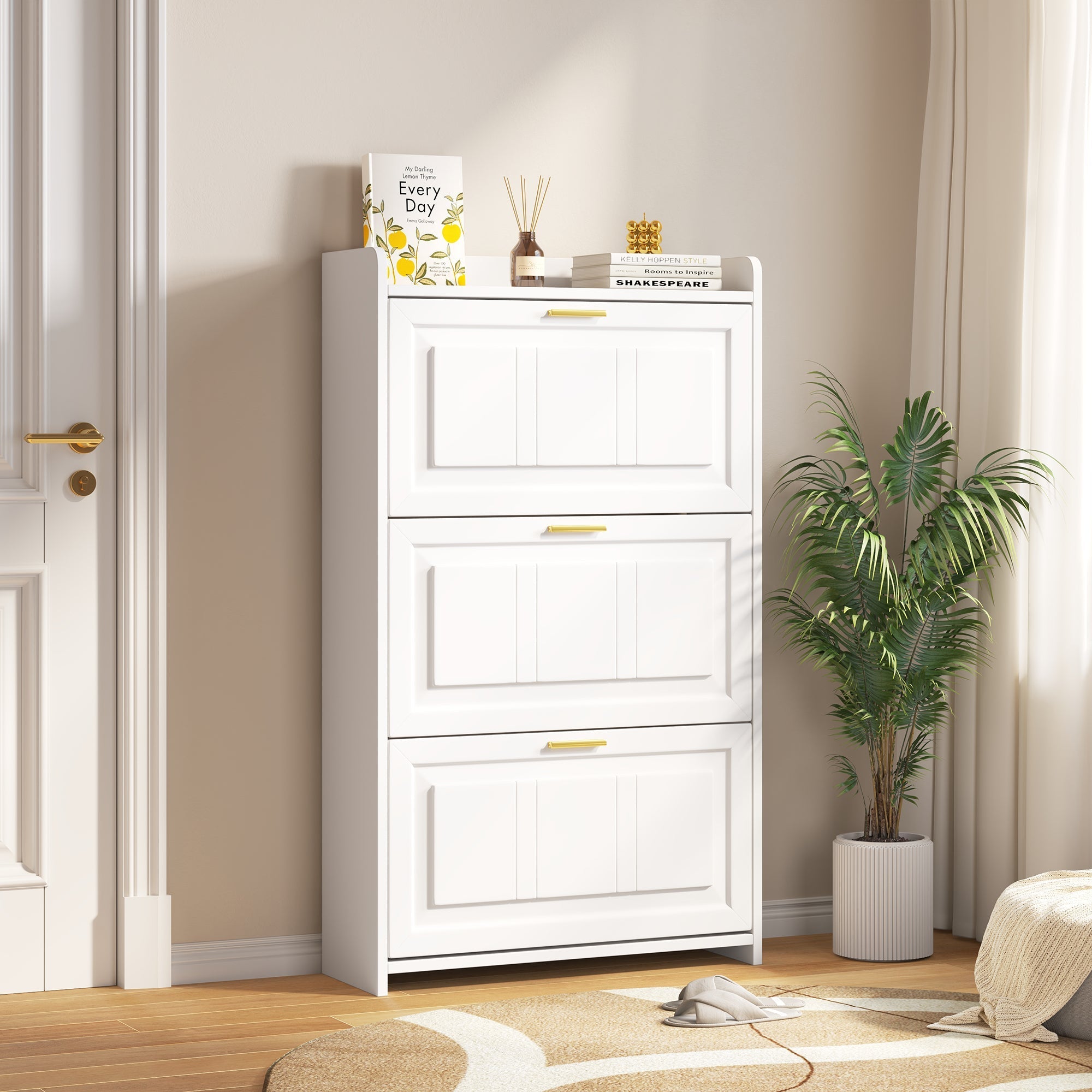 Shoe Cabinet 70x24x120cm with 6 Compartments - White MDF/Chipboard